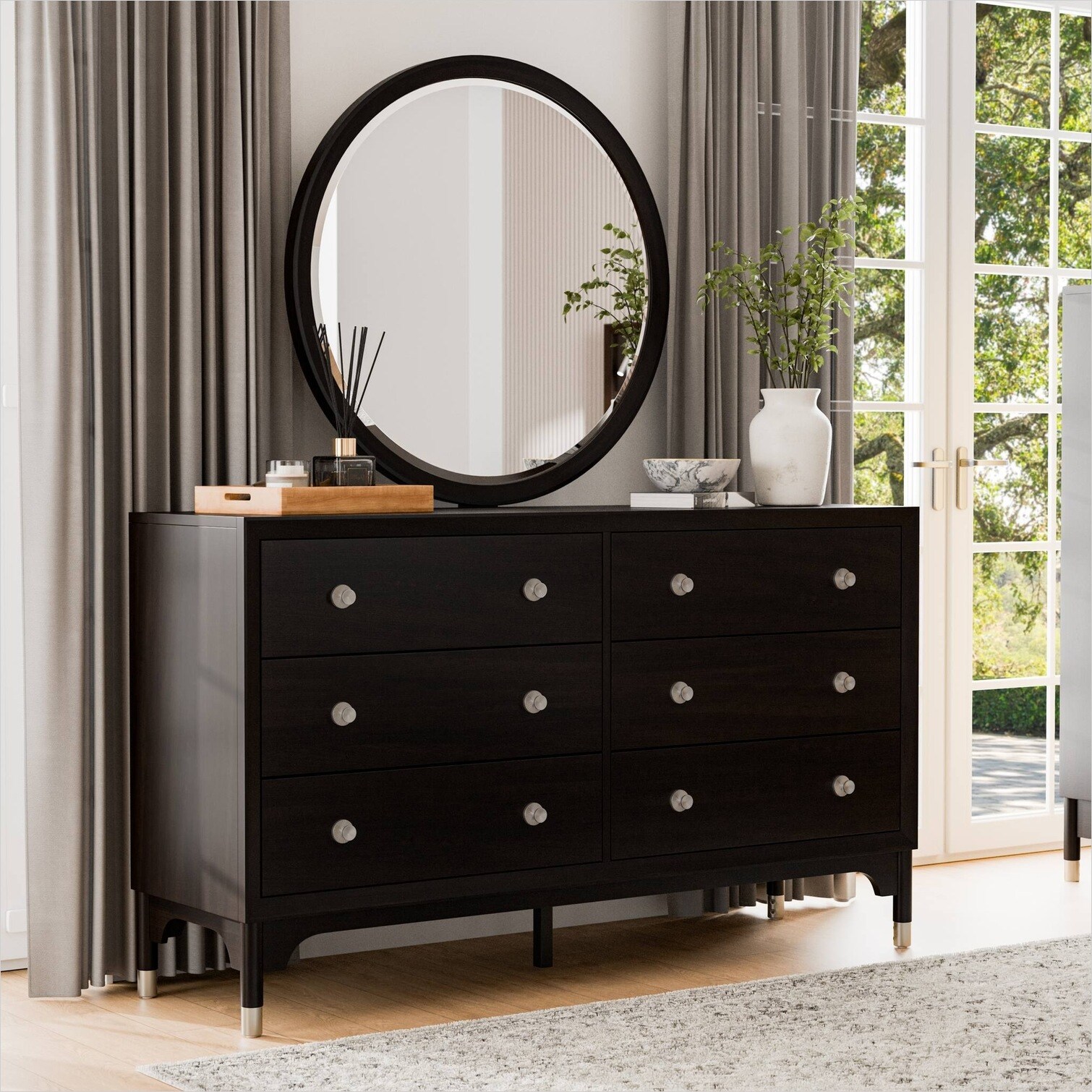 black dresser with silver handles Buy Wide Dresser 6 Drawers Matte Black Nickel Handles
