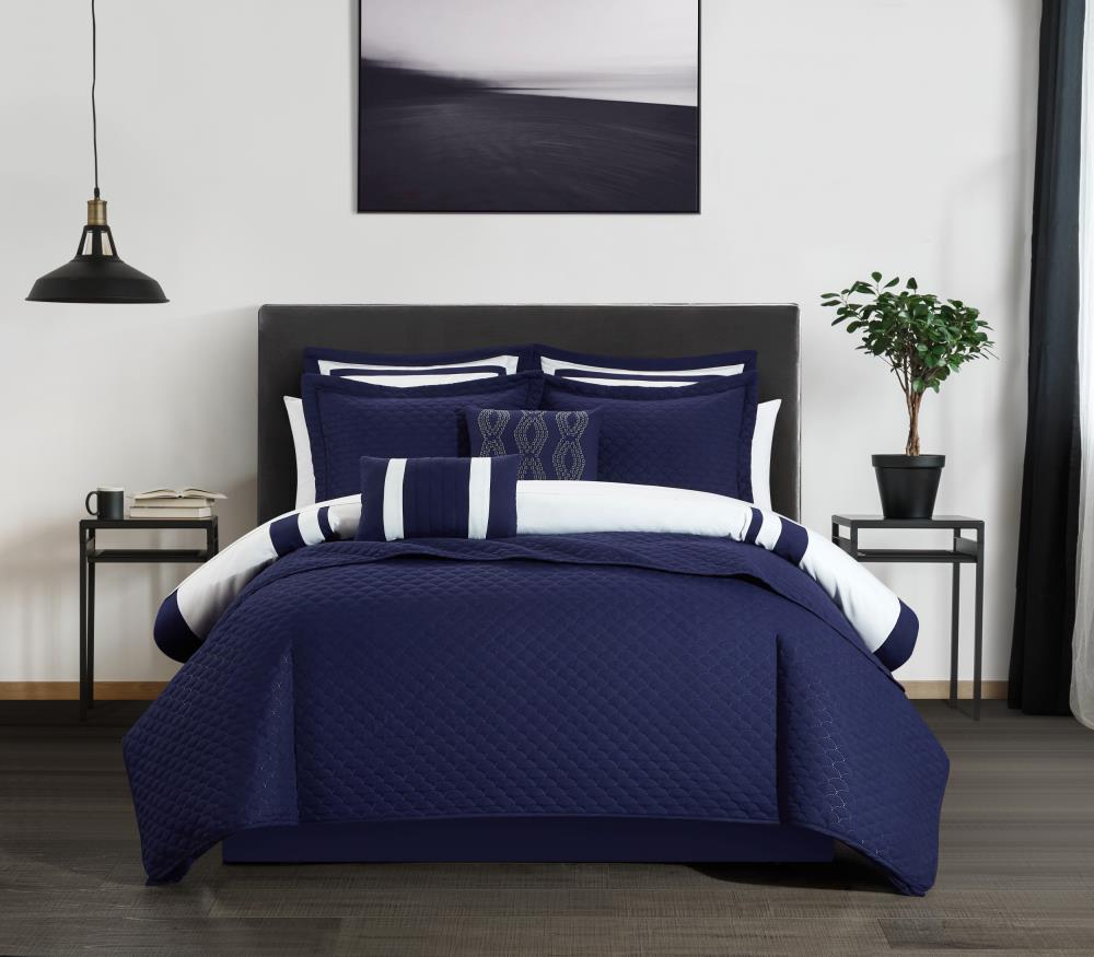 Chic Home Design Hortense 9Piece Navy Twin Comforter Set at