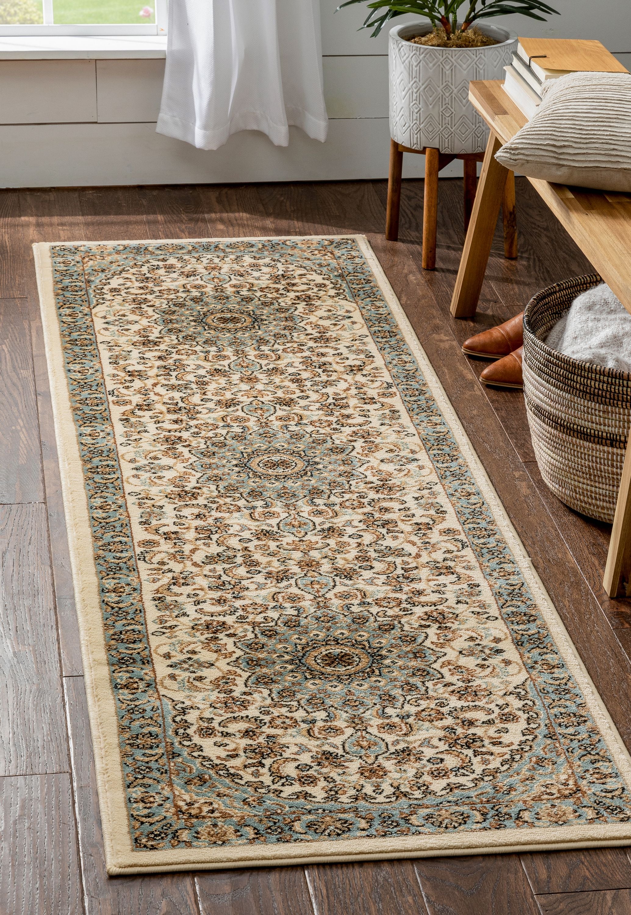 Well Woven 36422 2 x 8 (ft) Loomed Polypropylene Ivory Rectangular Indoor Medallion Persian Runner rug