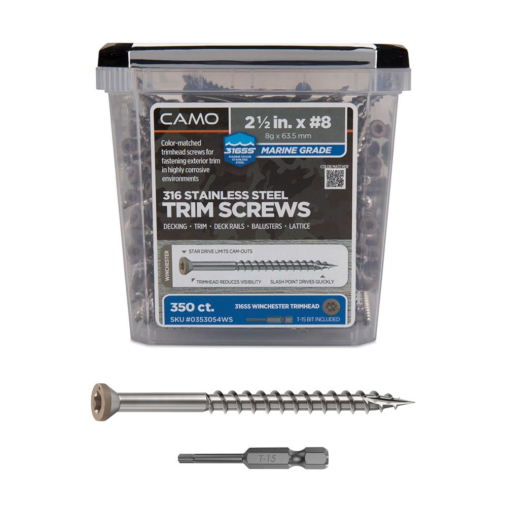 CAMO 0353054WS Winchester #8 x 2-1/2-in Stainless steel Exterior Trim screws ( 350 -Per Box )