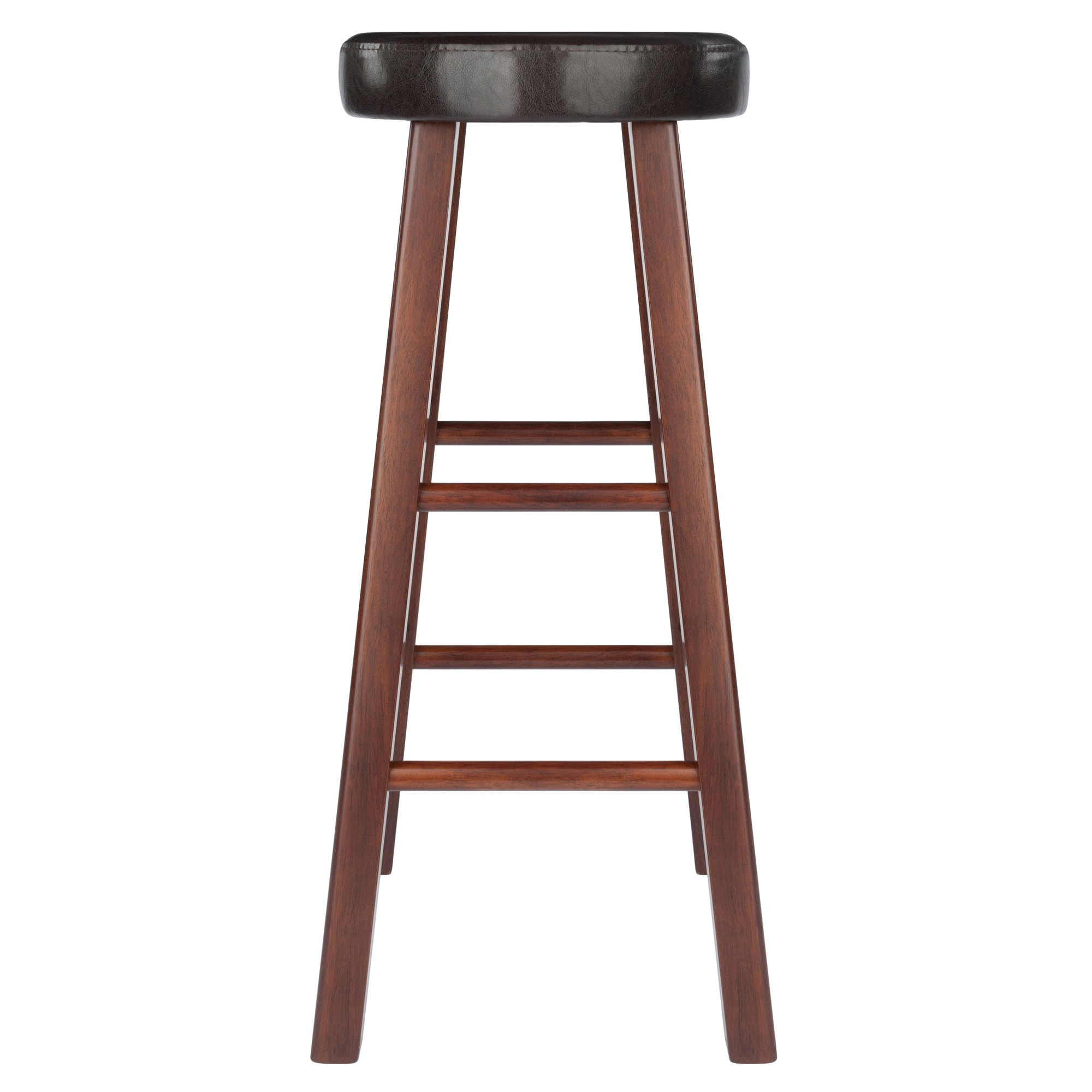 Transitional Walnut Brown Wood Bar Stool with Espresso Cushion, 30"