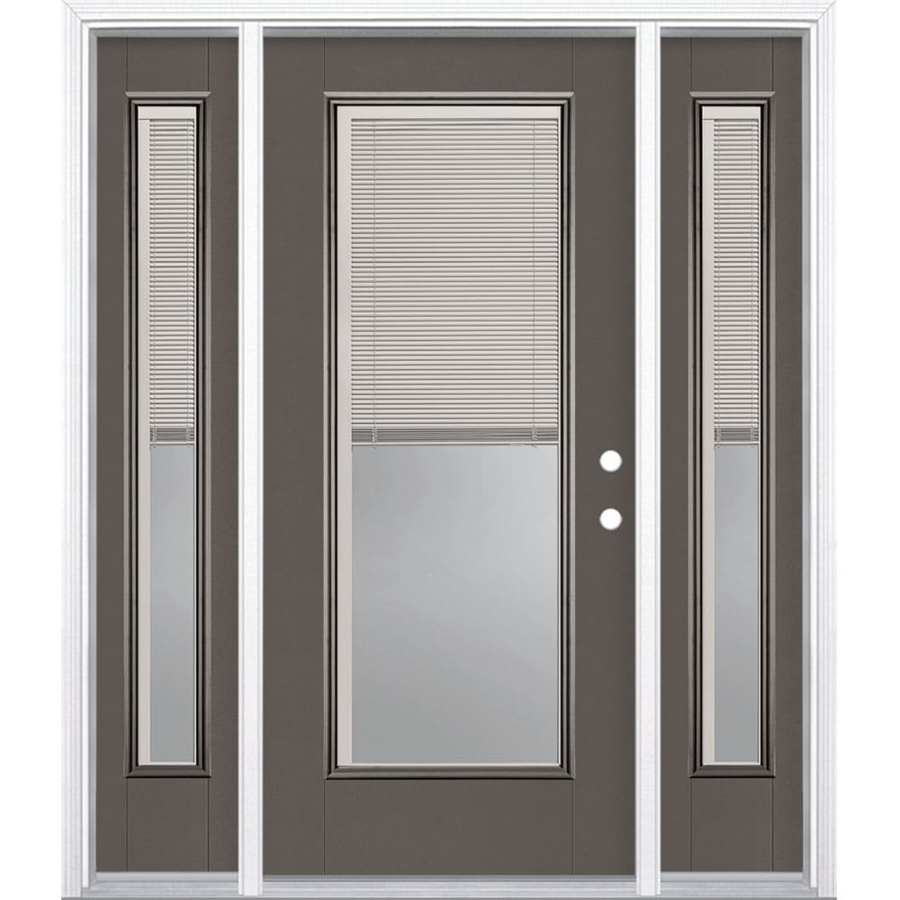 Masonite 1218675 60-in x 80-in x 4-9/16-in Fiberglass Full lite Left-hand inswing Timber Gray Painted Prehung Front Door with Sidelights with Brickmould Insulating core with Blinds