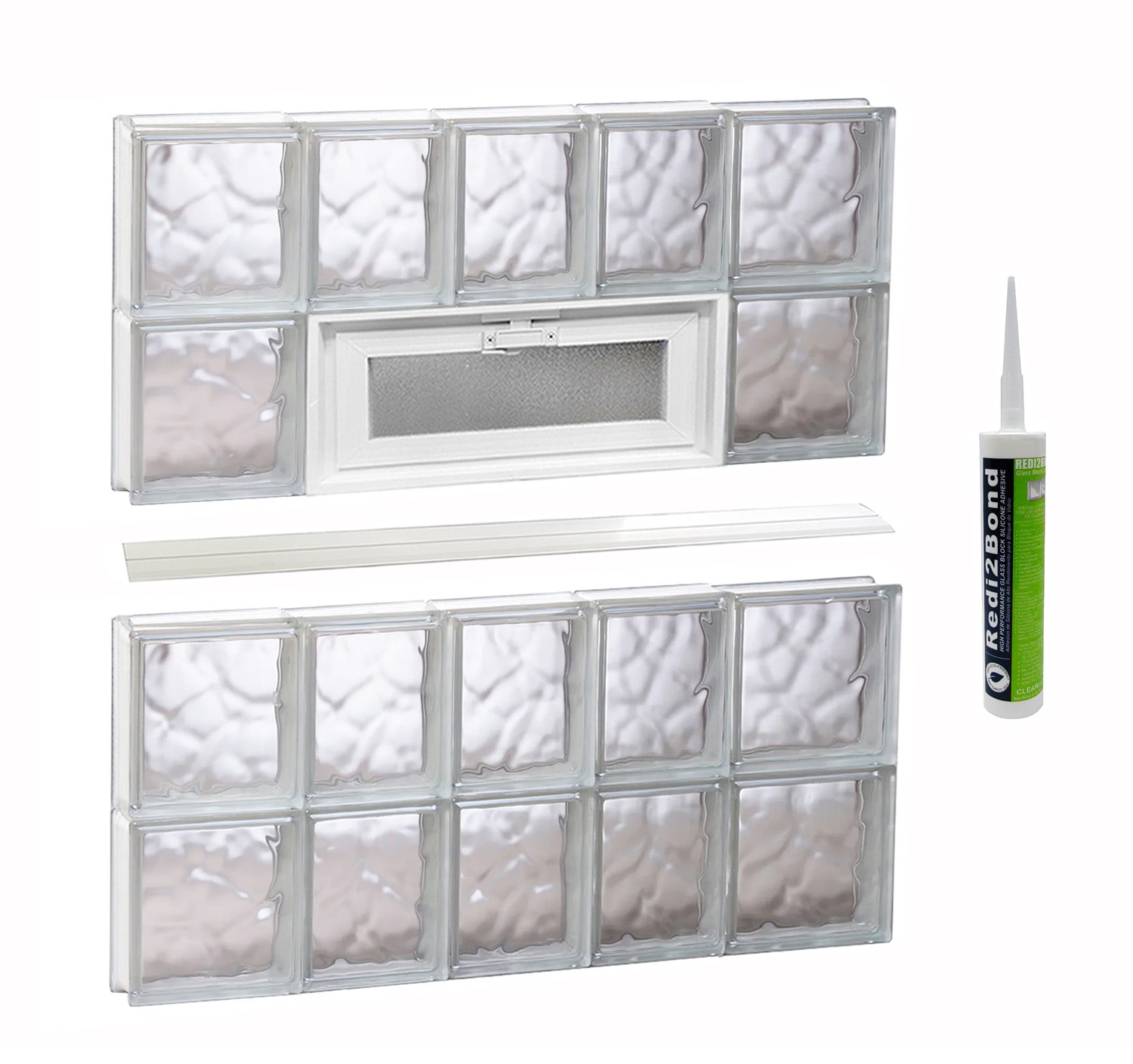 REDI2SET V3432DC Wavy Glass 32-3/4-in x 31-in Frameless Replacement Vented Glass Block Window
