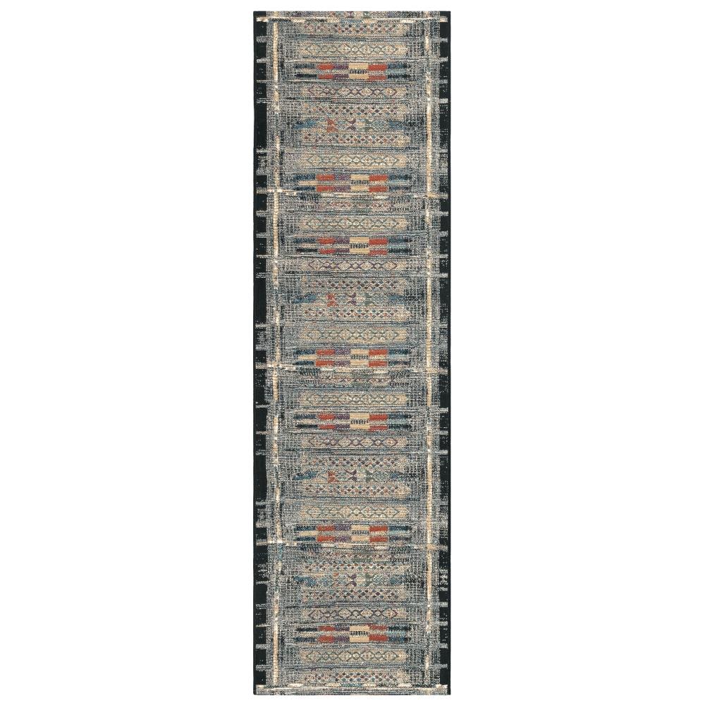Tribal Stripe Washable Outdoor Rug in Bold Black