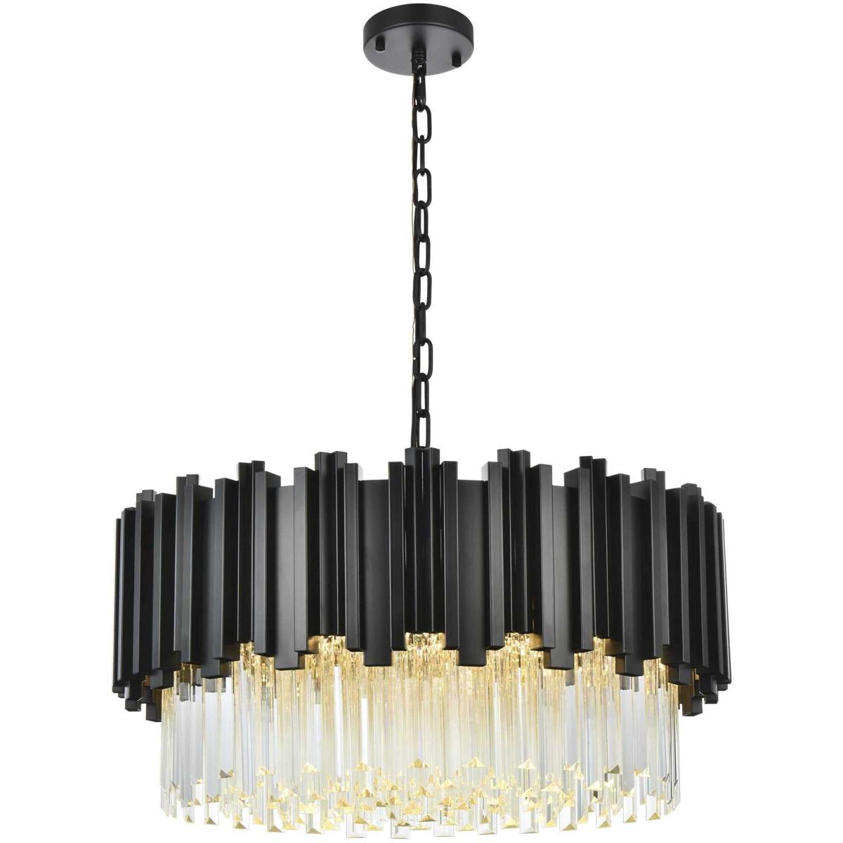 Elegant Lighting 2845002 3400D24BK Willow 8 Light 24 inch Black Chandelier Ceiling Light