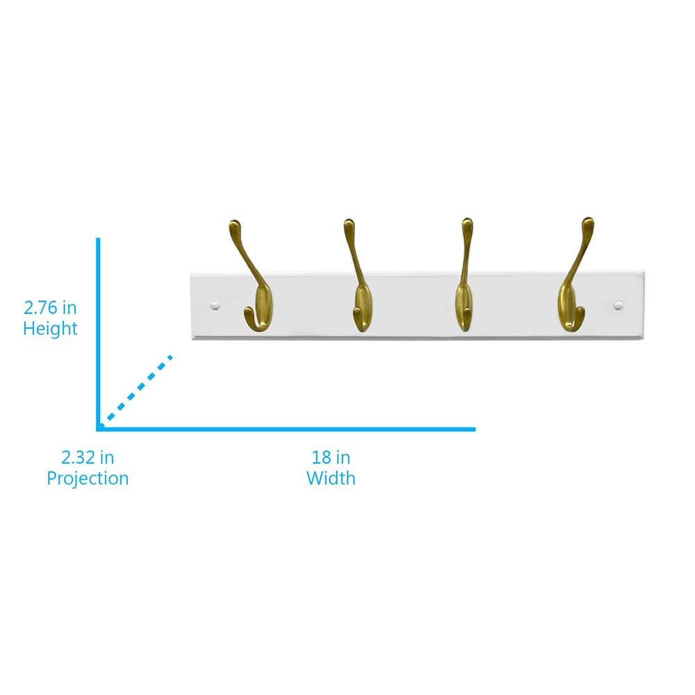 Style Selections 4-Hook 18.03-in x 2.76-in H White Rail and Gold Hooks  Decorative Wall Hook (35-lb Capacity) in the Decorative Wall Hooks  department at