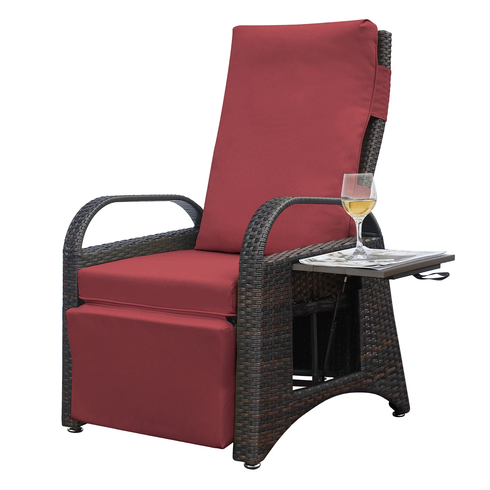 CESICIA W225-OPS-19 Patio Chairs Red Metal Frame Stationary Recliner Chair with Solid Seat