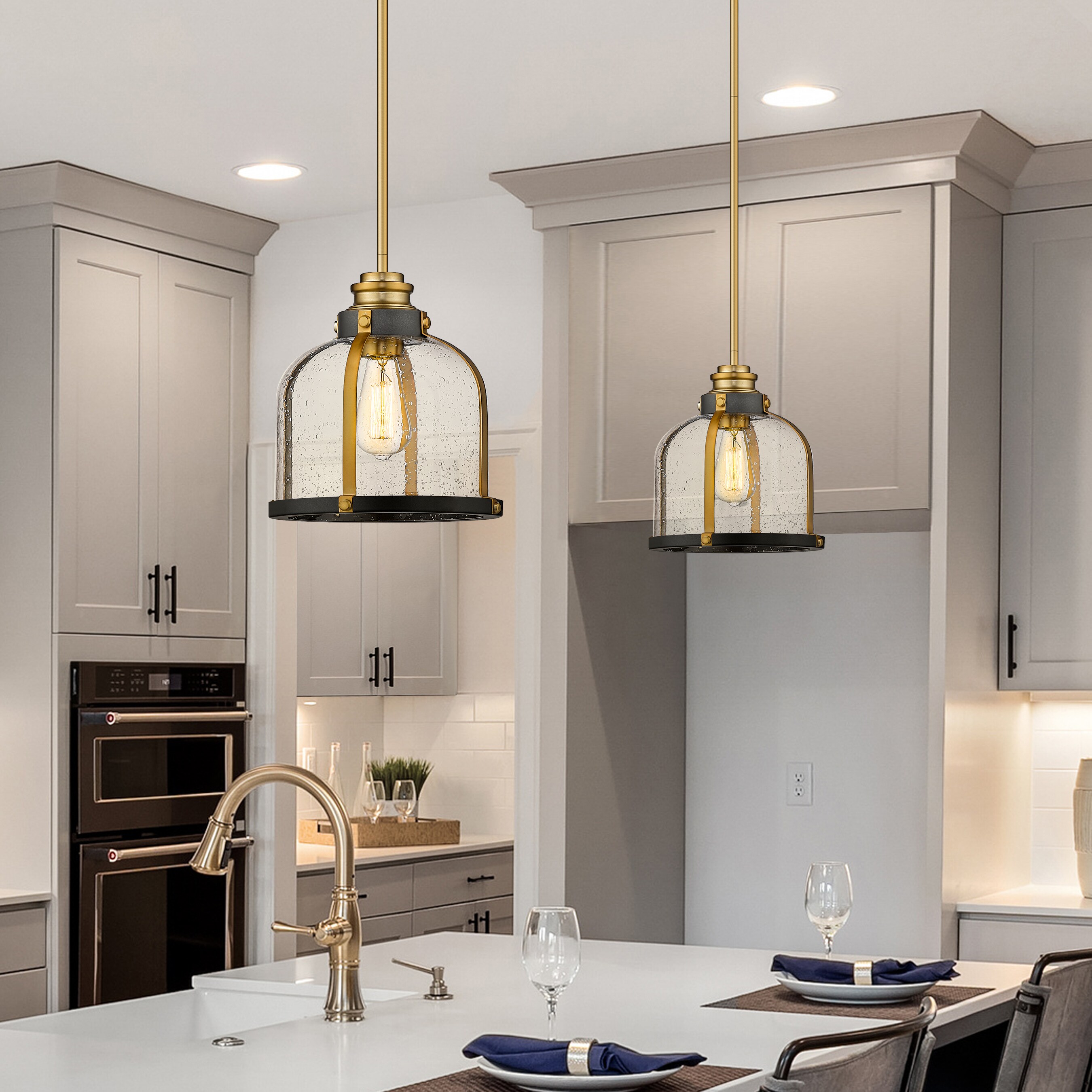 Bronze and Brass 12" Glass Dome Pendant Light