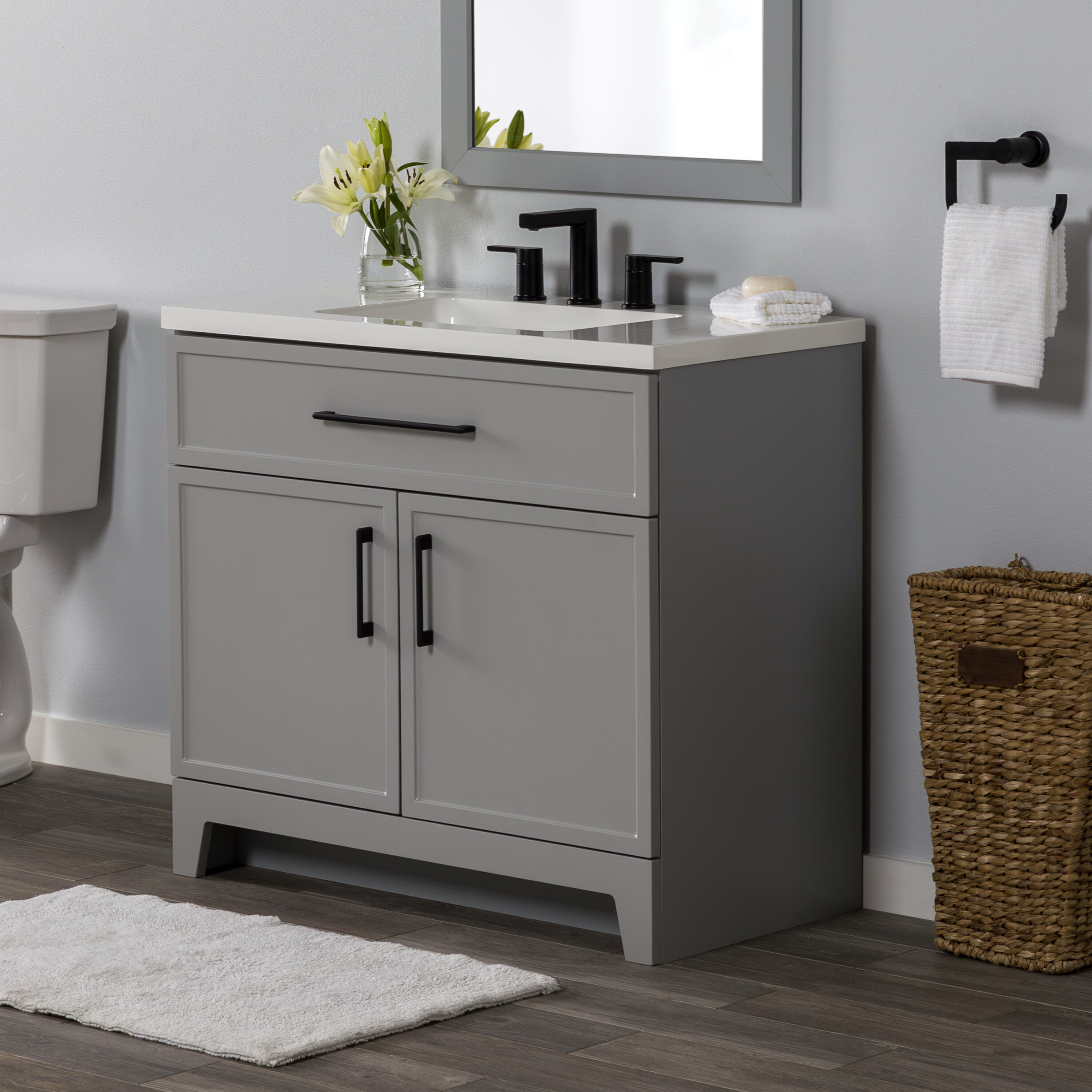 Style Selections 36-in White Single Sink Bathroom Vanity with White Cultured Marble Top (Mirror Included)