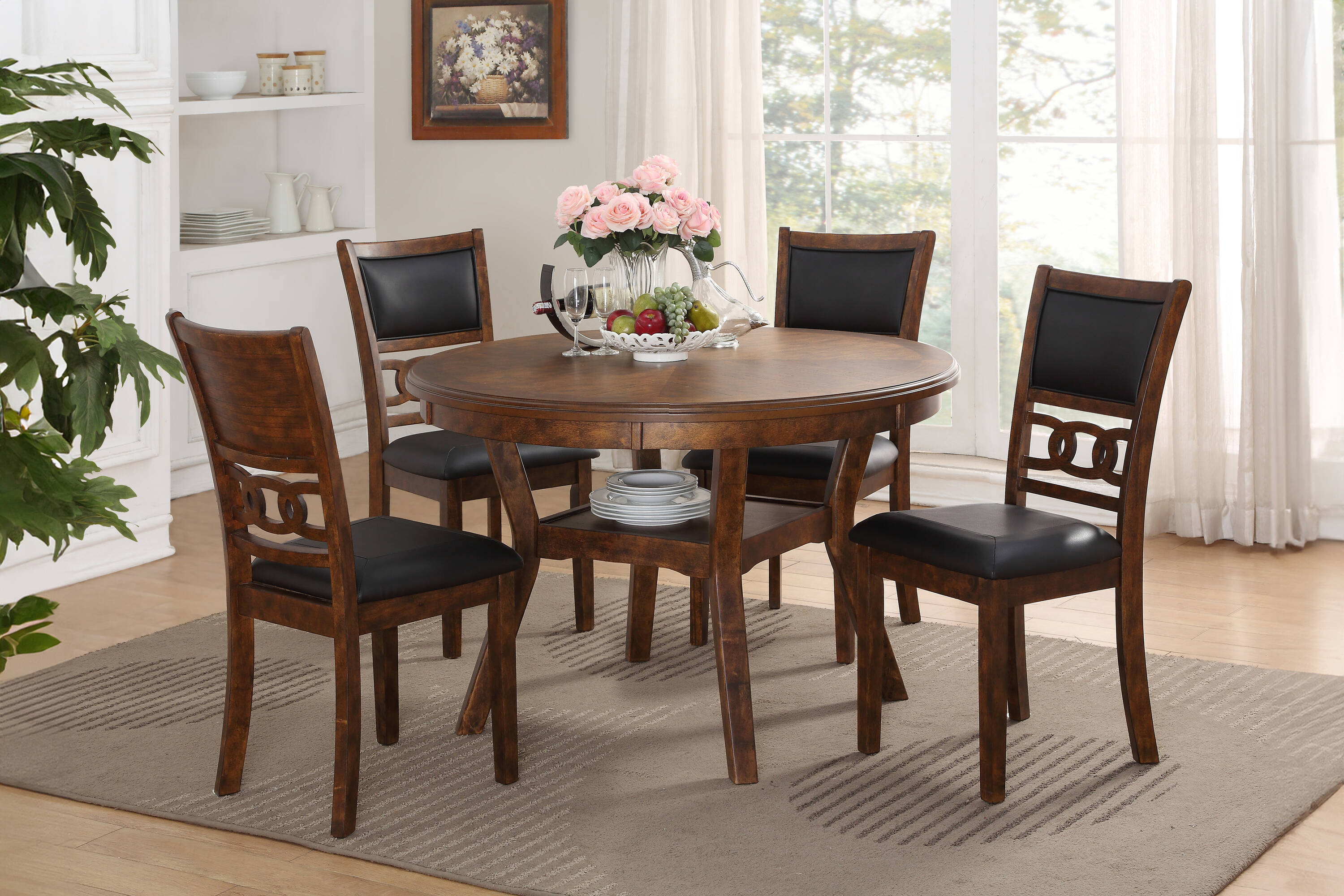 New Classic Furniture D1701-50S-BRN Gia Brown Transitional Dining Room Set with Round Table ( Seats 4 )