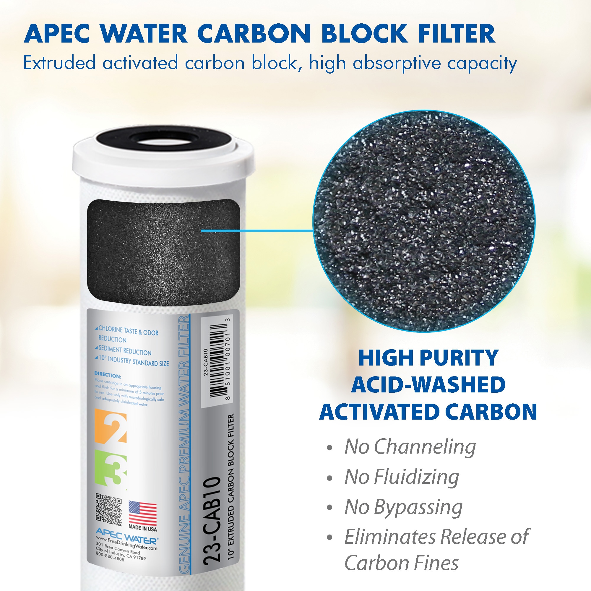 10-Inch White Carbon Block Water Filter for Under Sink