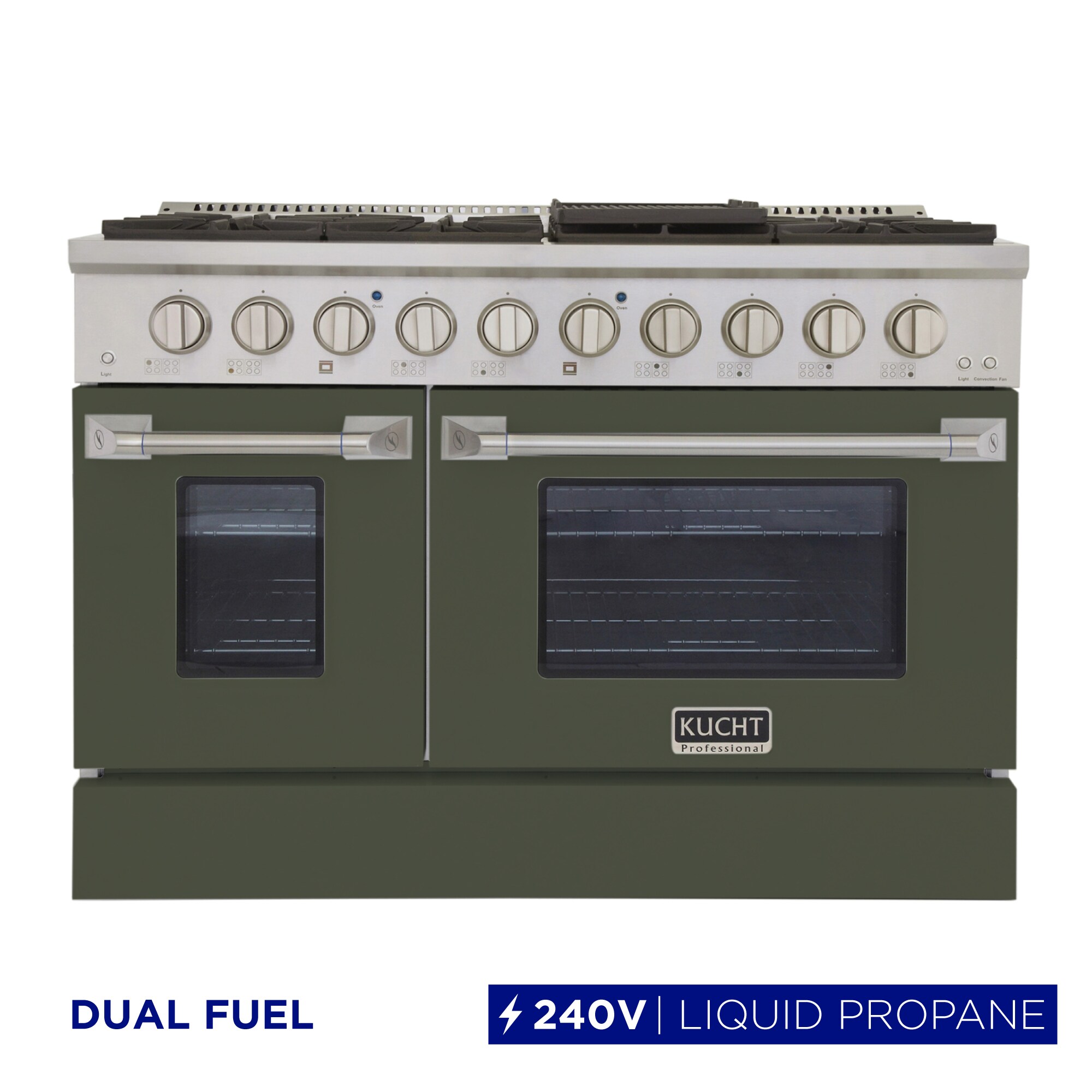 Kucht KDF482/LP-ON 48-in 4.2-cu ft / 2.5-cu ft Convection Oven Freestanding Double Oven Dual Fuel Range ( Olive Green )