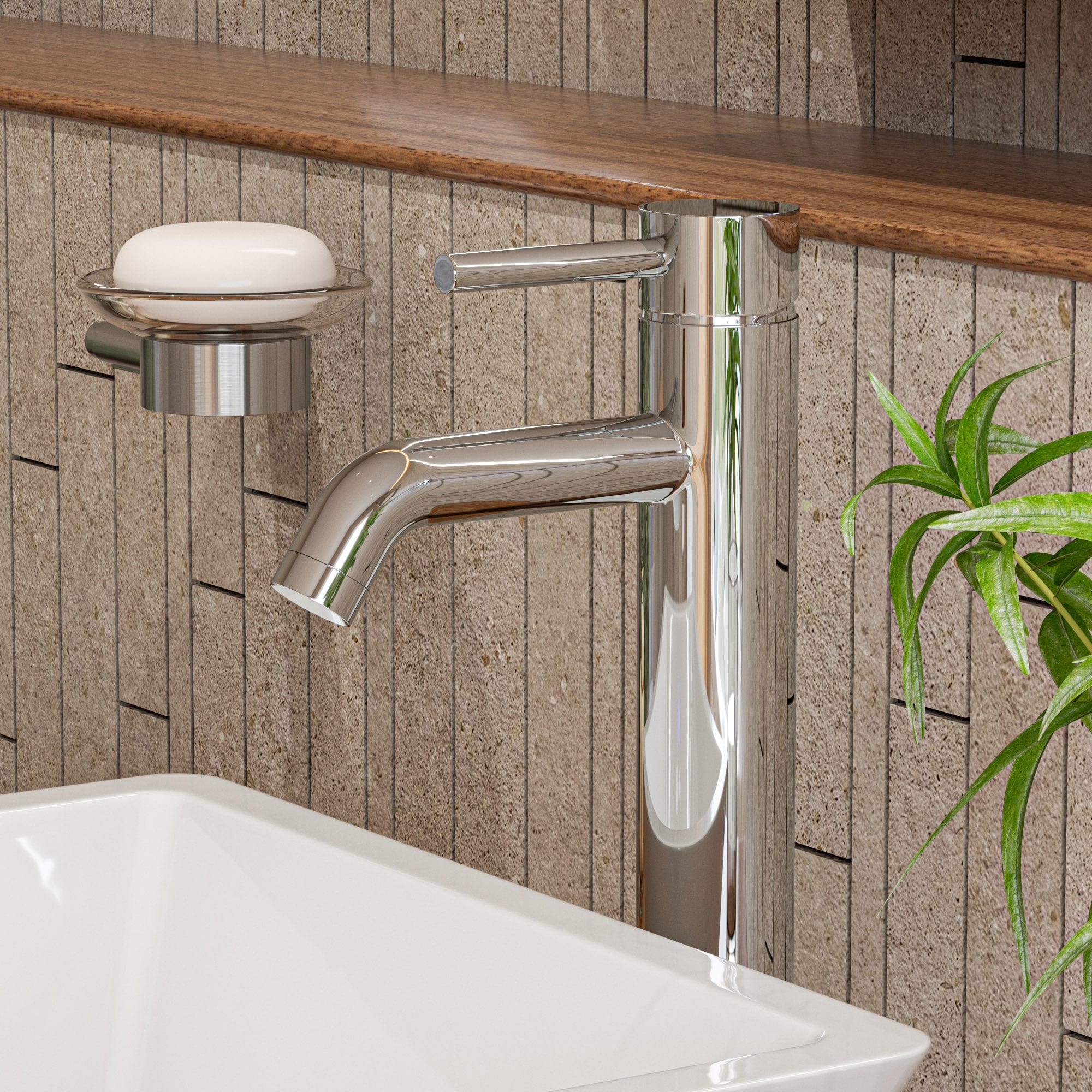 Tall Polished Chrome Single Lever Vessel Sink Faucet