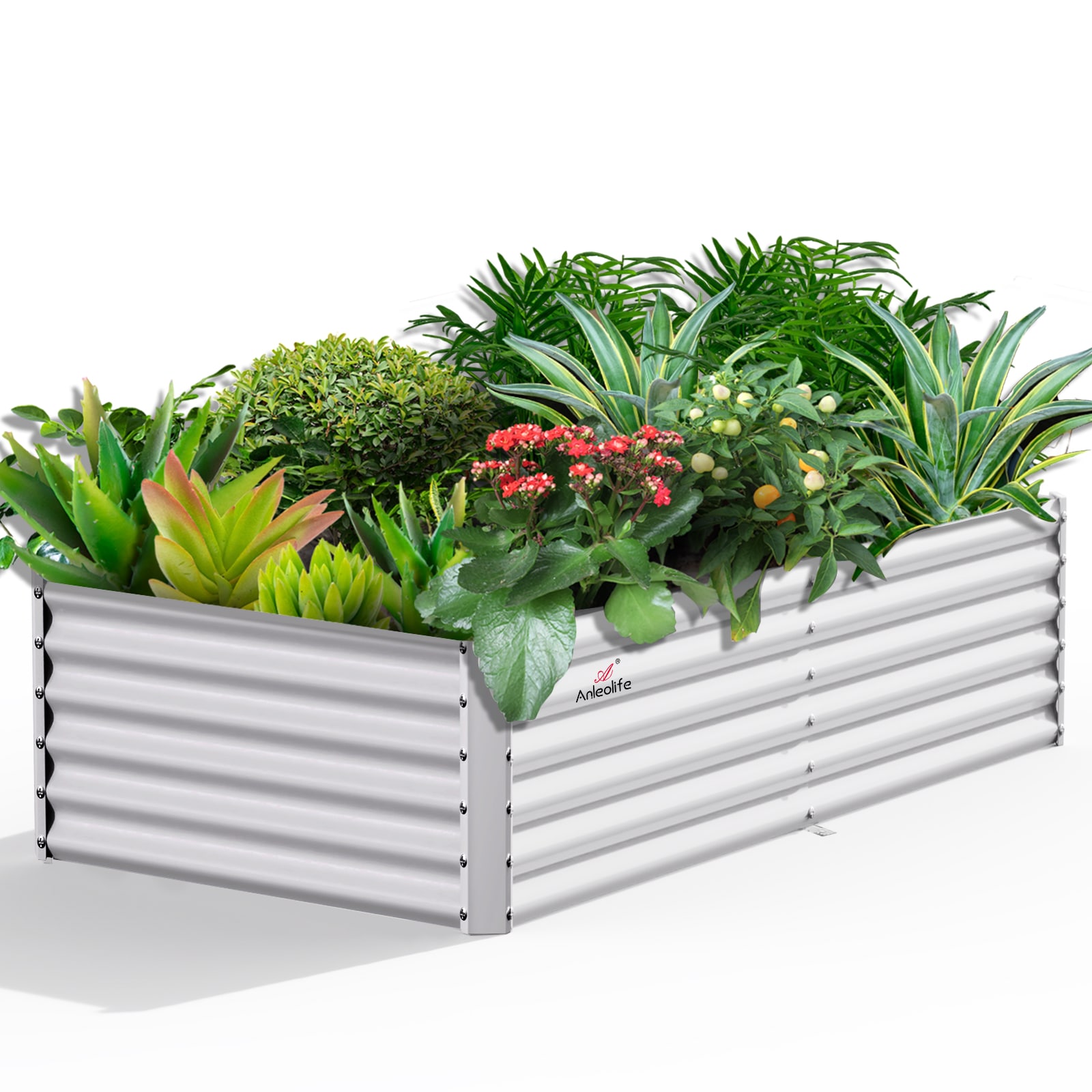 Wildaven GDMS008 21.96-cu ft 47.24-in W x 94.49-in L x 17.72-in H White Galvanized Metal Raised Garden Bed