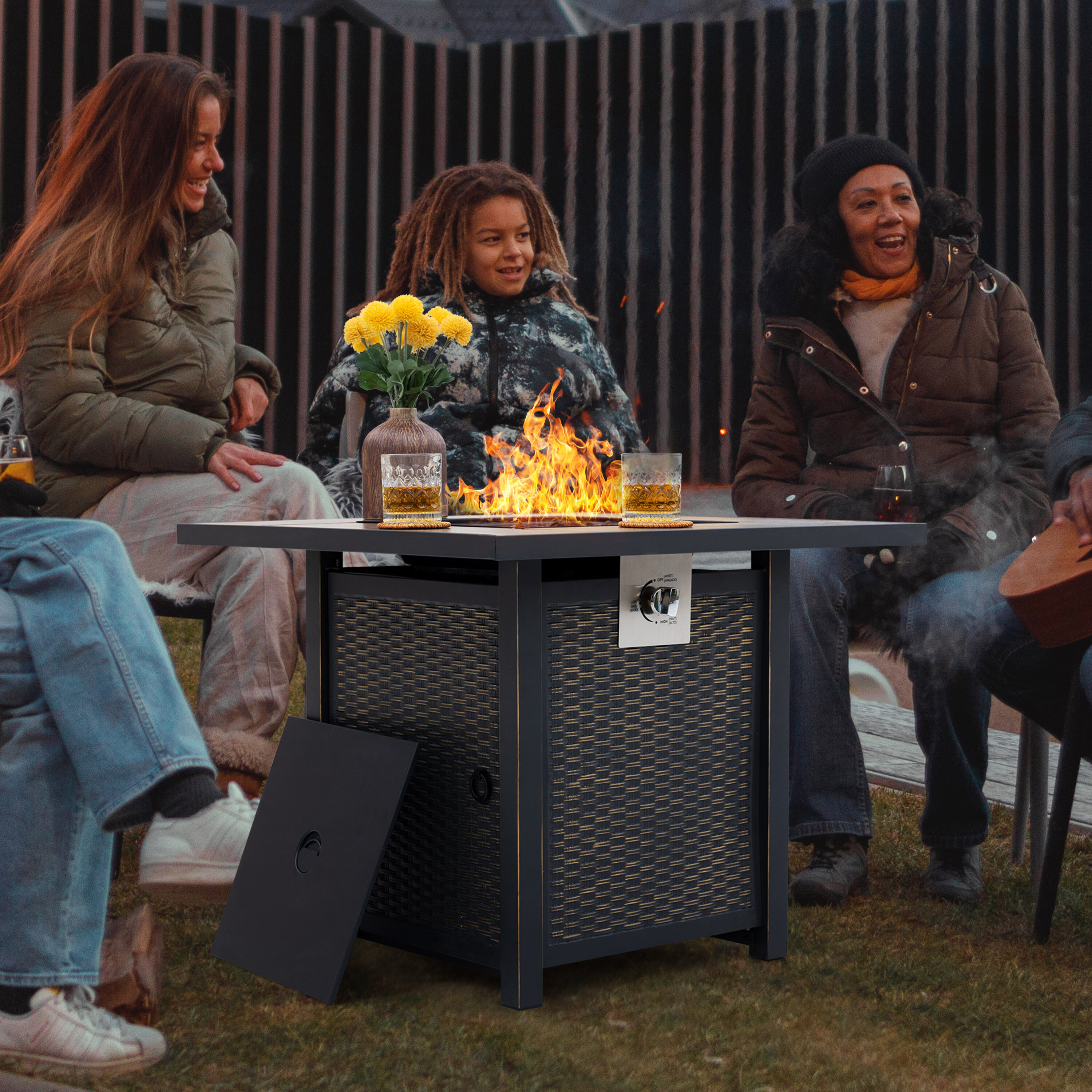 Nuu Garden Black Ceramic and Iron Gas Fire Pit Table