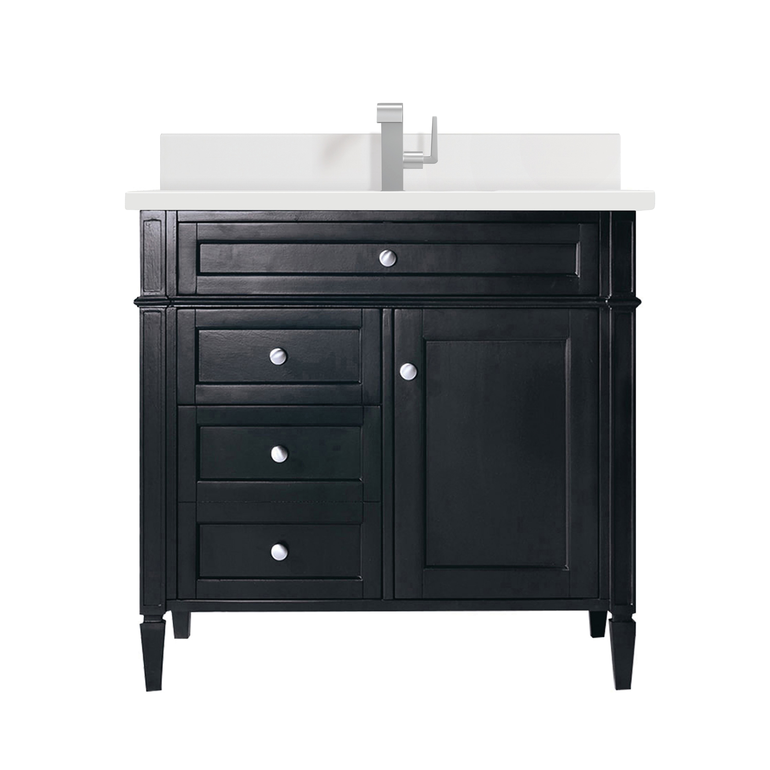 James Martin Vanities 650-V36-BKO-1WZ Brittany 36-in Black Onyx Undermount Single Sink Bathroom Vanity with White Zeus Quartz Top