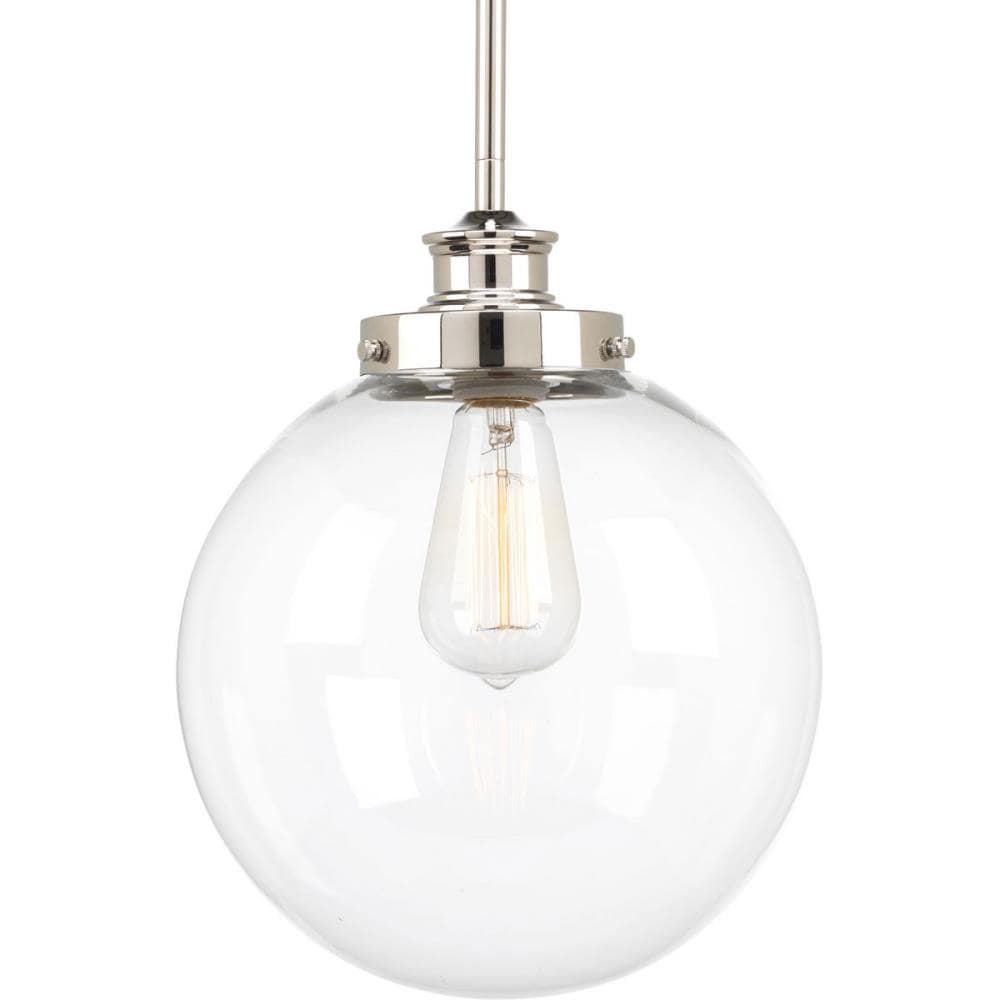 Polished Nickel & Clear Glass 12.75" Farmhouse Globe Pendant Light