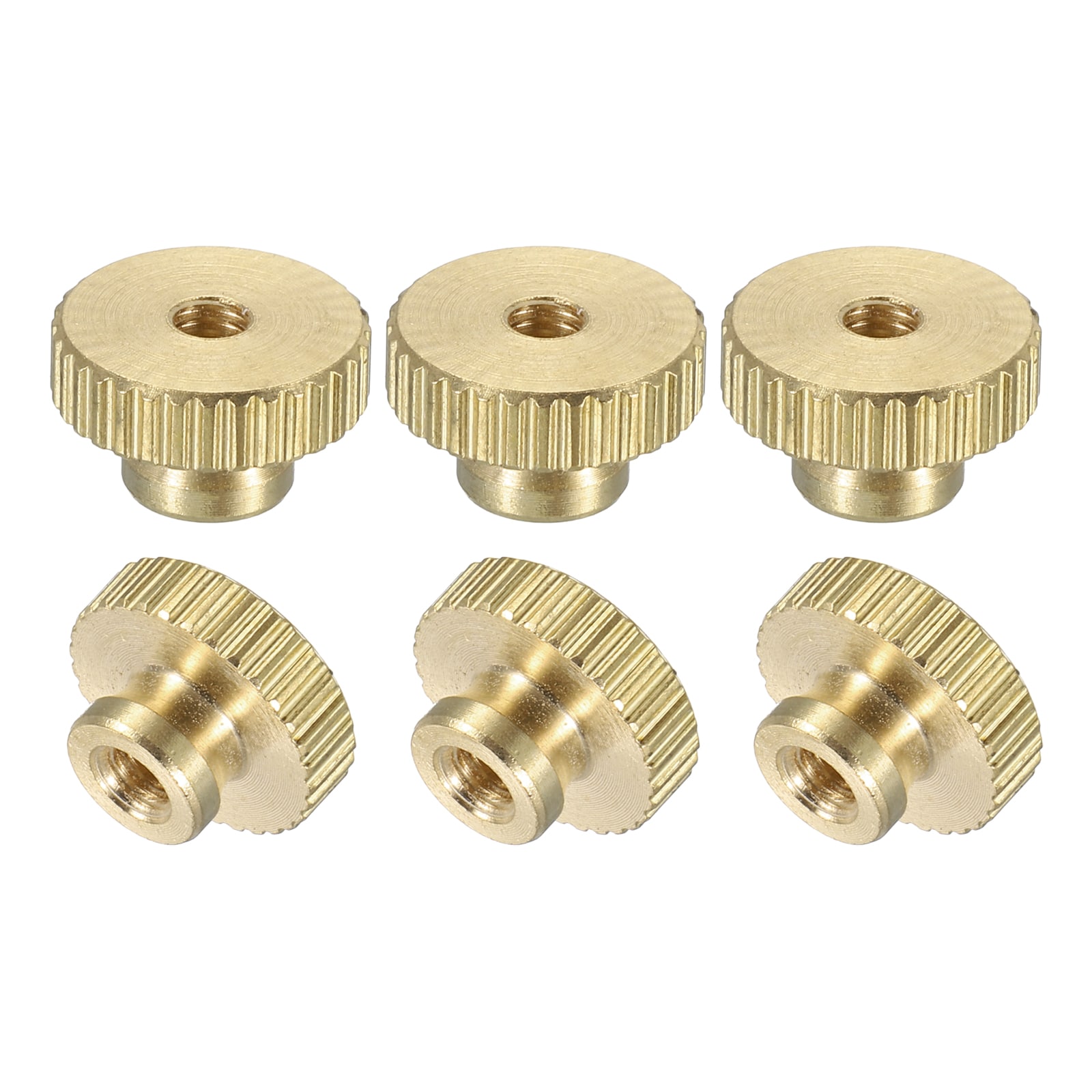 Unique Bargains Knurled Thumb Nuts 6pcs M3 x D11mm x H6.5mm Brass High Head Through Hole with Collar High Head Through Hole Round Knobs Fasteners for 3D Printer Parts Machine Tools