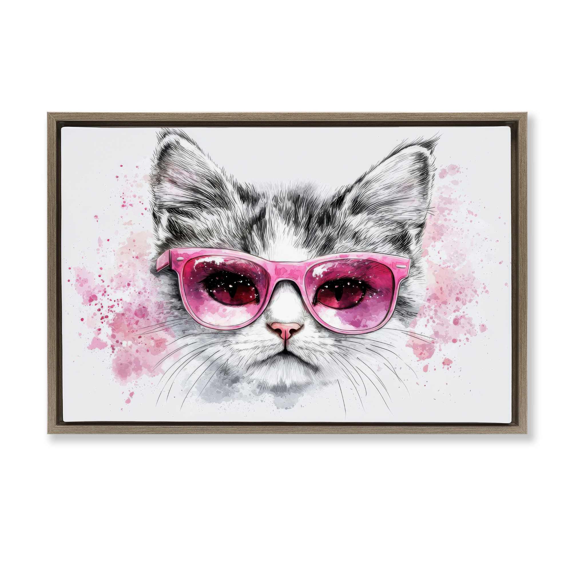 Stupell Industries BT-643-FFE-16X24 Cool Cat with Sunglasses Floating Frame design by LSR Creative Studio