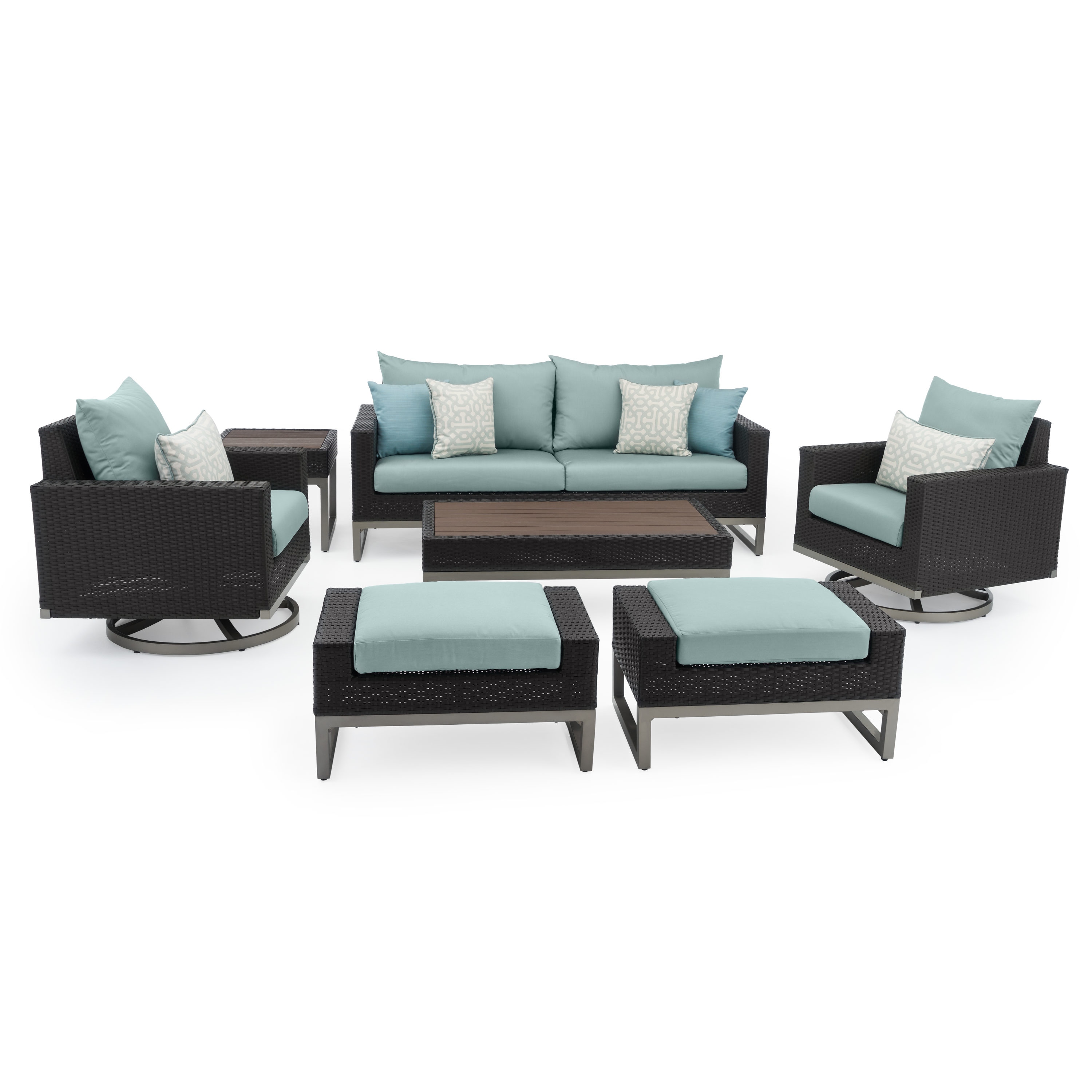 RST Brands OP-PESS7MMILOESPAK Milo 7 -Piece Wicker Patio Sofa Conversation Set with Blue Sunbrella Cushions