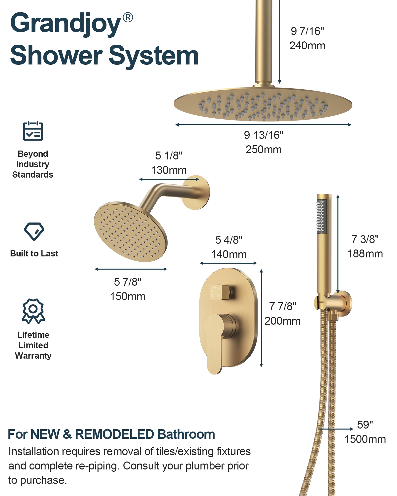 GRANDJOY FL2559-BG Tub-Shower-Faucets - View #11