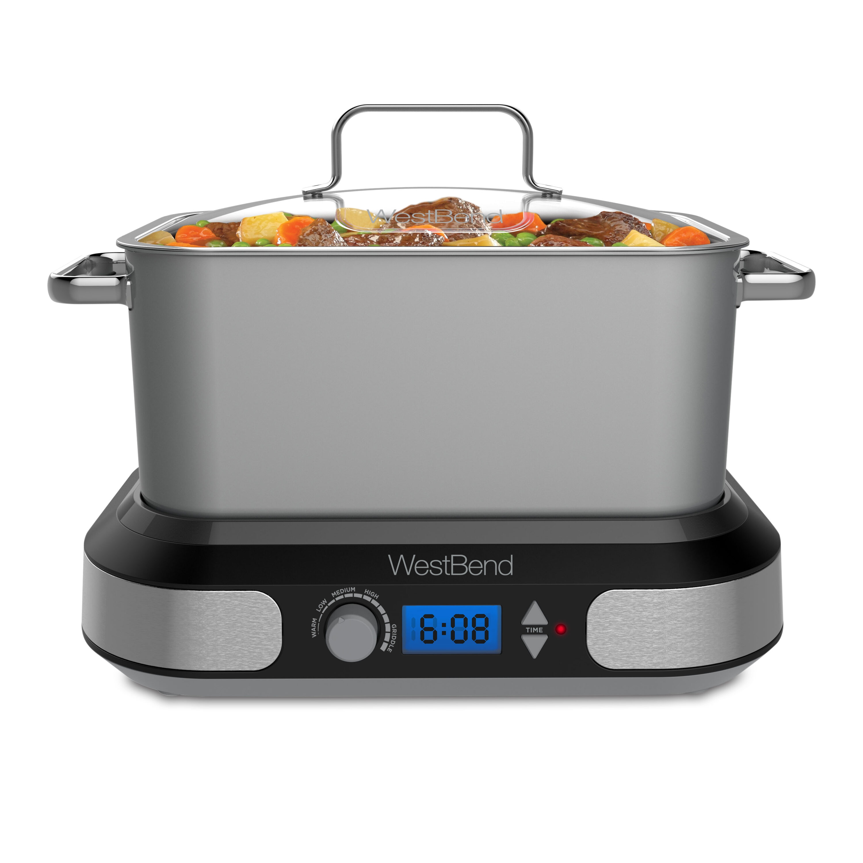 West Bend 6 qt. Red Non-Stick Versatility Slow Cooker with 5
