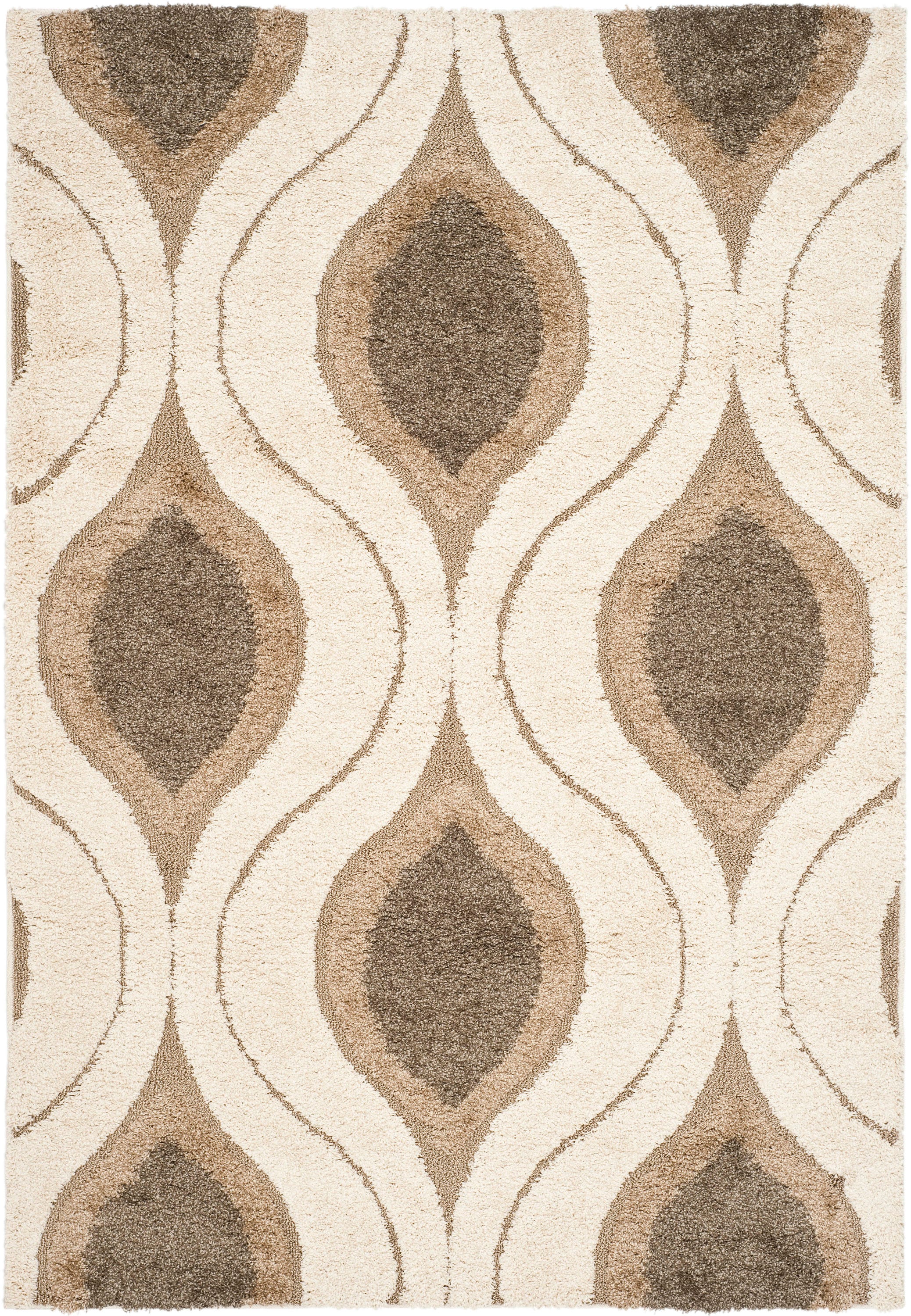 Safavieh SG461-1179-6 Florida Arcell Shag 6 x 9 (ft) Loomed Polypropylene Cream/Smoke Rectangular Indoor Abstract Farmhouse/Cottage Area rug