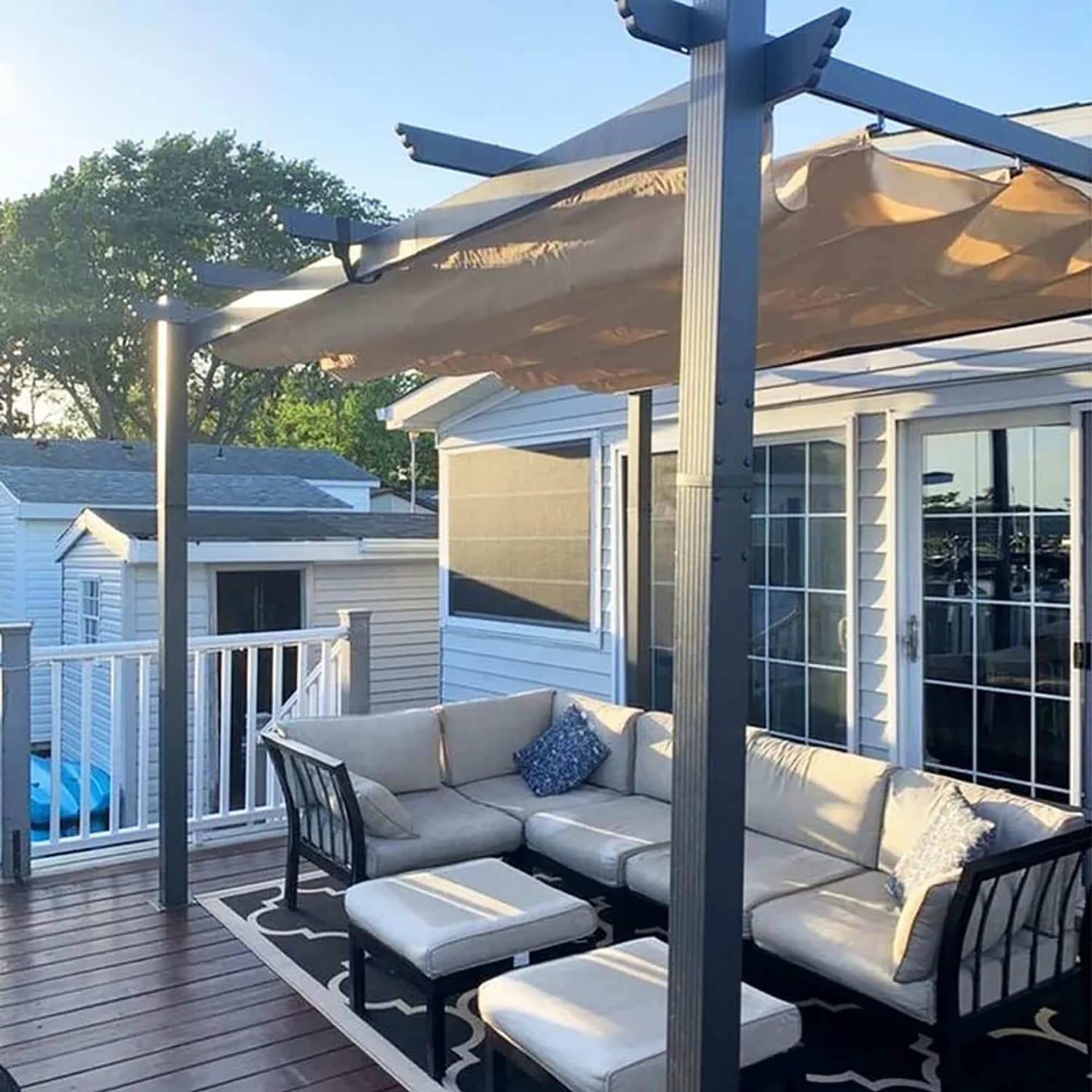 PURPLE LEAF LS06WPG1012-KK Home and Garden 10-ft W x 12-ft L x 7-ft 6-in H Beige Metal Freestanding Pergola with Canopy