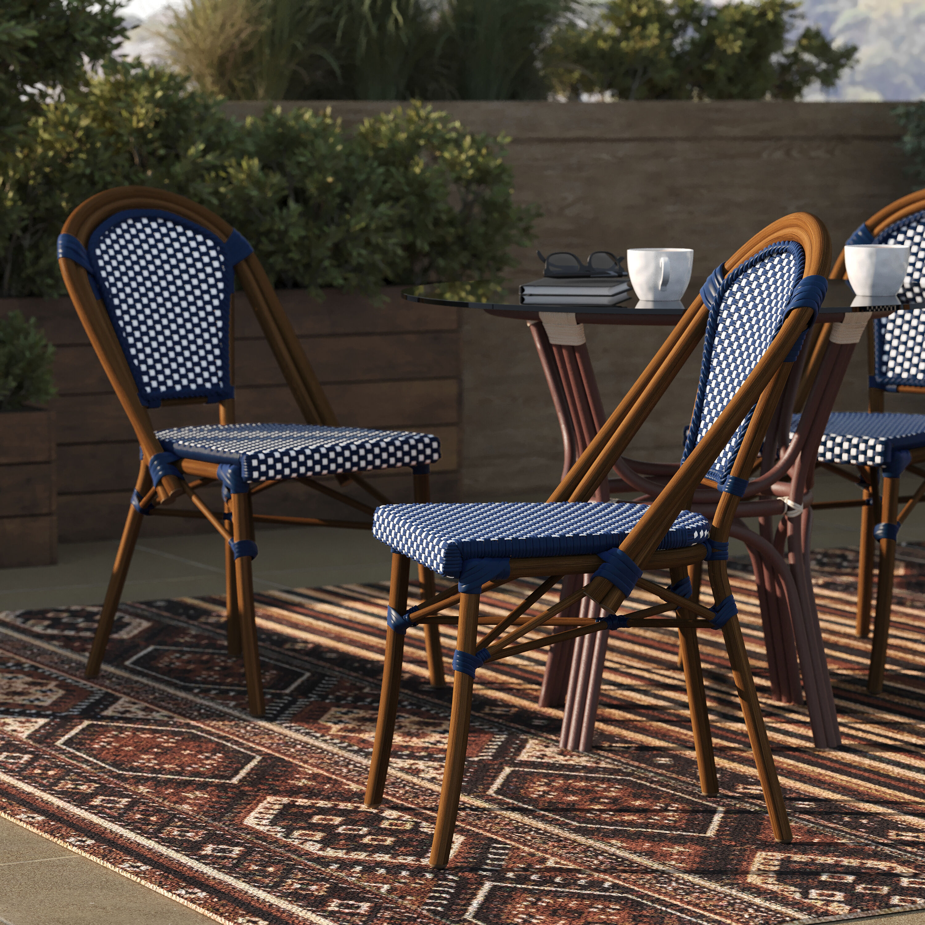 Taylor & Logan 196861086830 Nadia Set of 2 Rattan Stackable Brown Aluminum Frame Stationary Dining Chair with Woven Seat