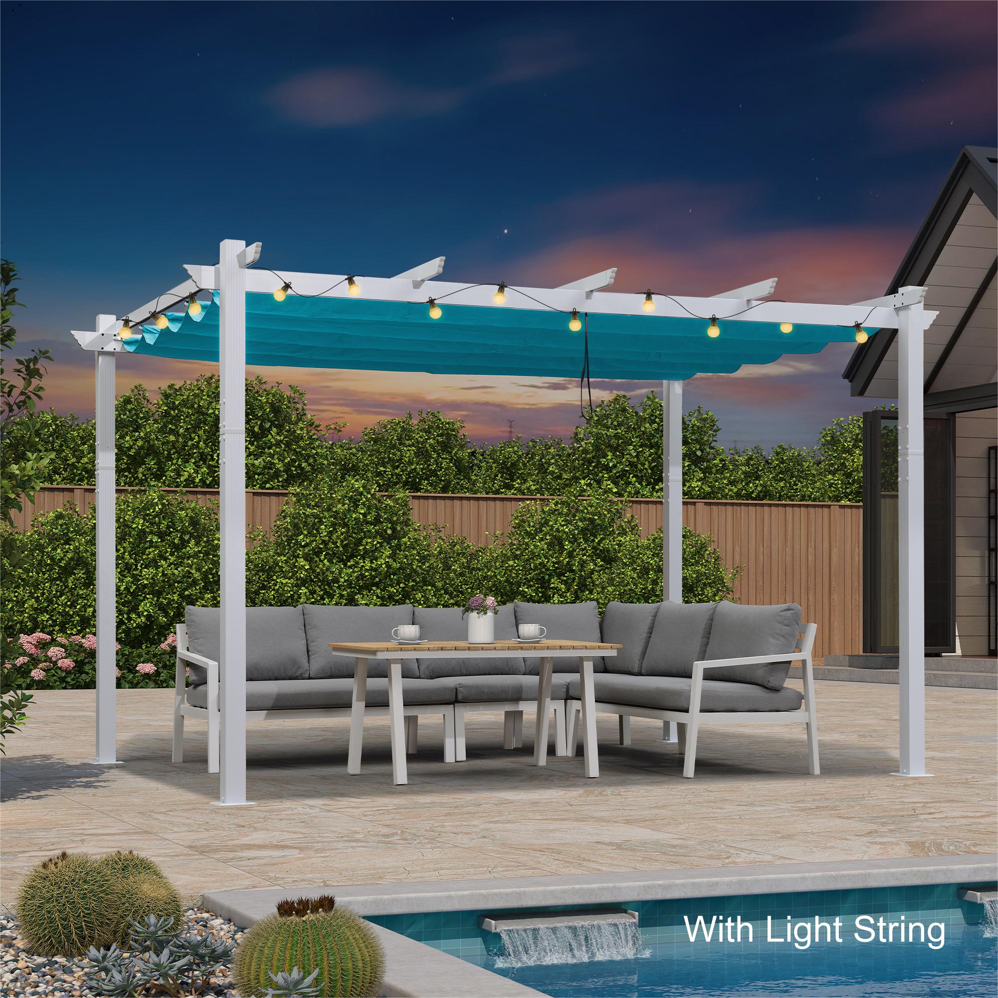 PURPLE LEAF LSDT02-PG1012-BL 10-ft W x 12-ft L x 8-ft H Turquoise Blue Metal Freestanding Pergola with Canopy