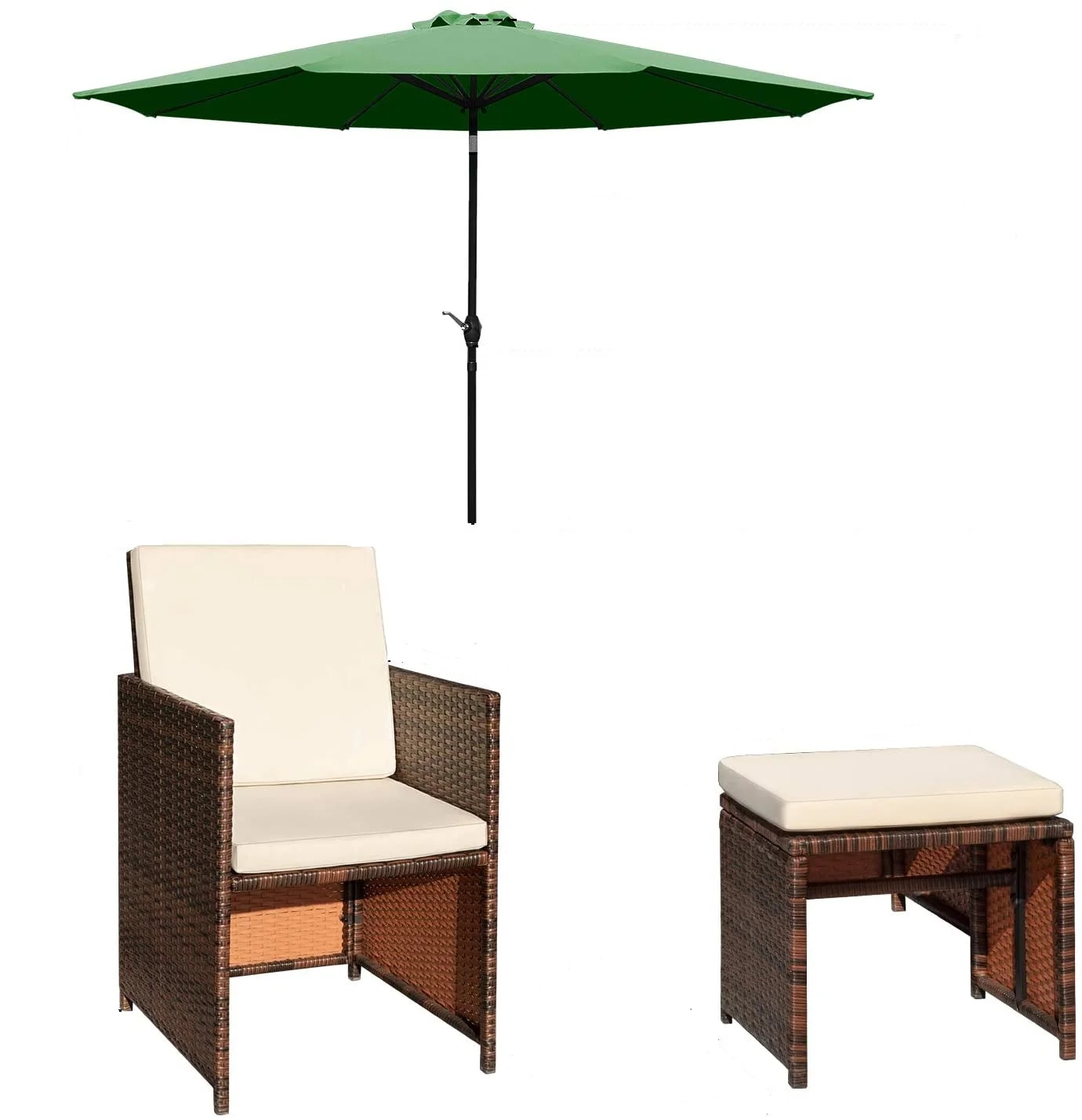 Vineego LS-LCRF2C2F-BG922DG 5 -Piece Rattan Patio Conversation Set with Off-white Cushions