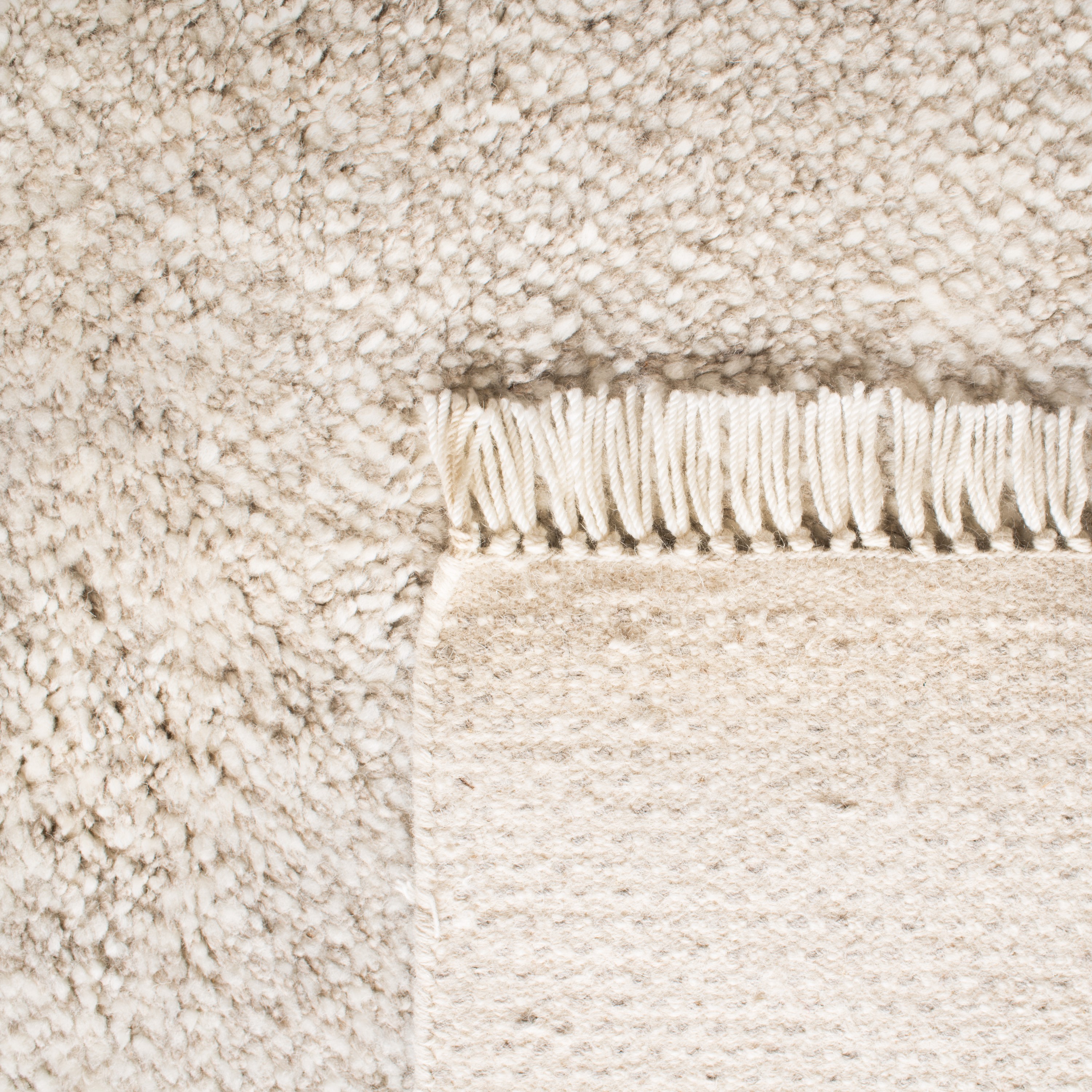 Beige Hand-Tufted Wool Shag Area Rug with Fringe, 4' x 6'