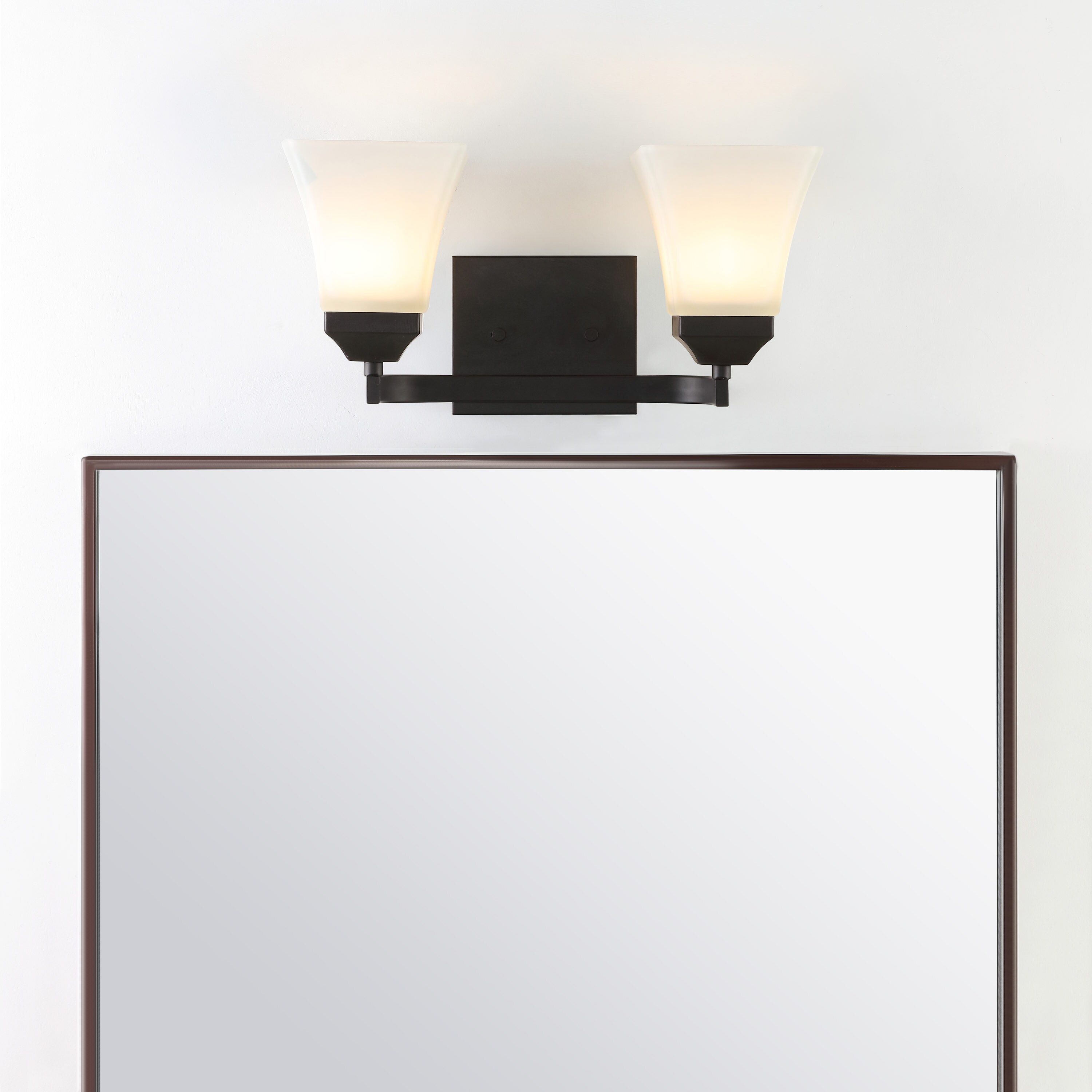 15" Black Iron and Frosted Glass Bathroom Vanity Light