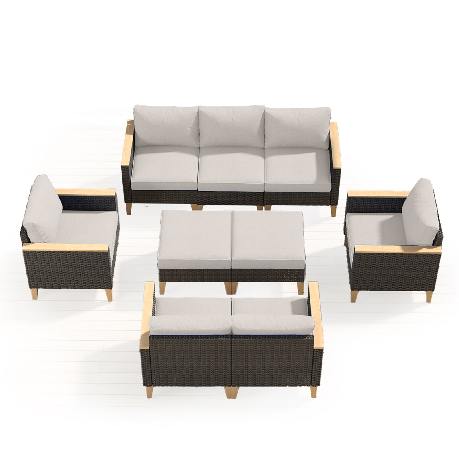 Rilyson S160161X2162150X4-2 ModularSofa Wicker Outdoor Sectional with Beige Cushions and Wicker Frame