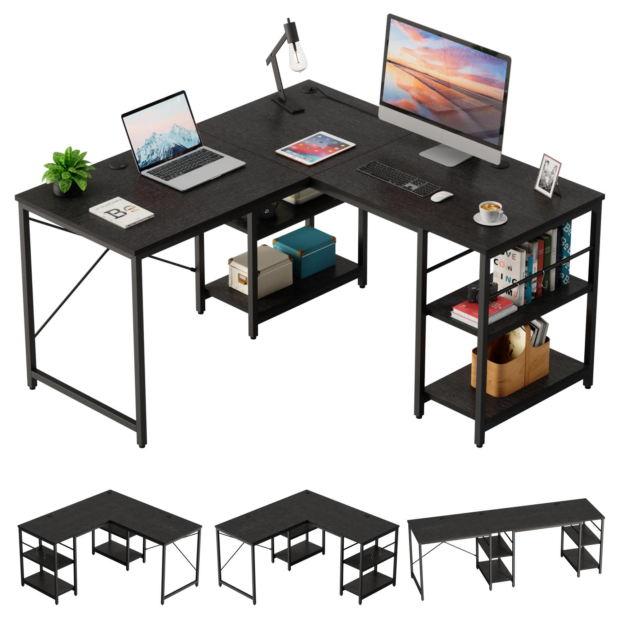 Bestier LOW-D464Y-BLKG 55.12-in W 4-Shelf Black Computer Desk
