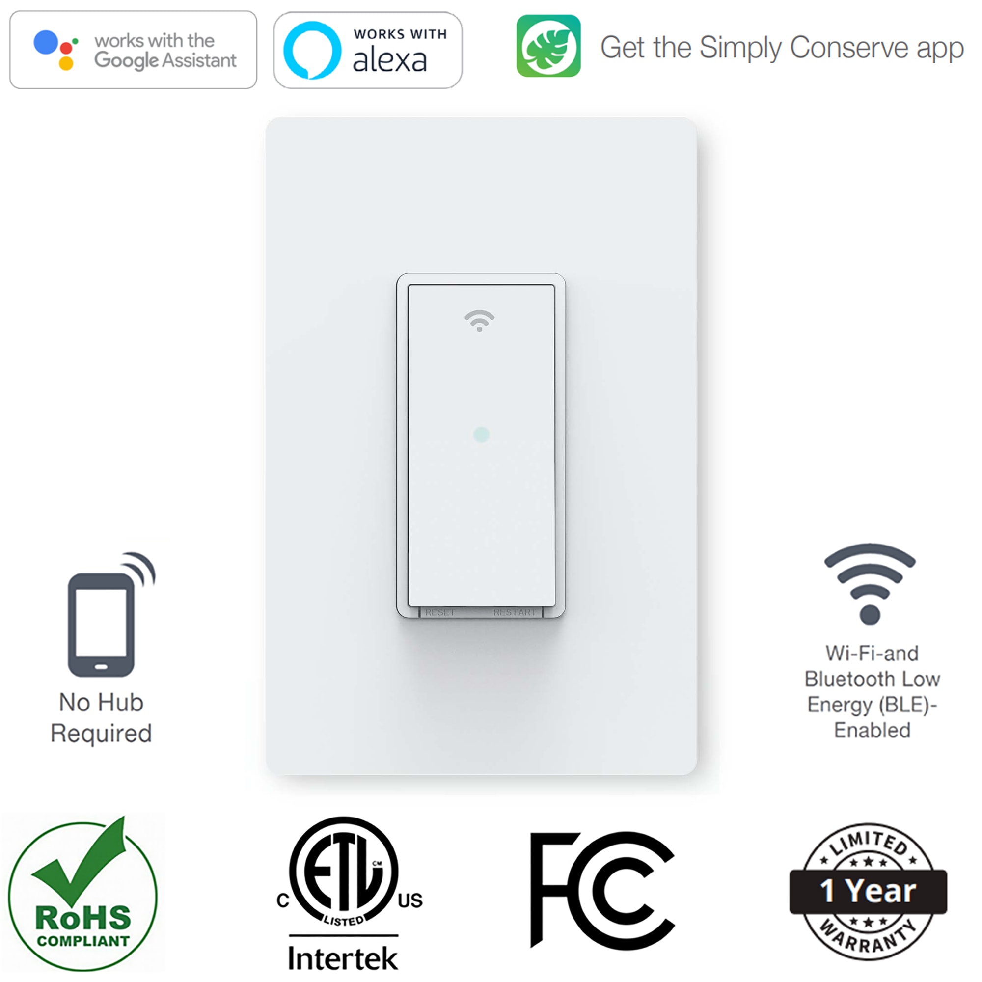 Simply Conserve Smart Switches 6-amp Single-pole Smart Tap Light