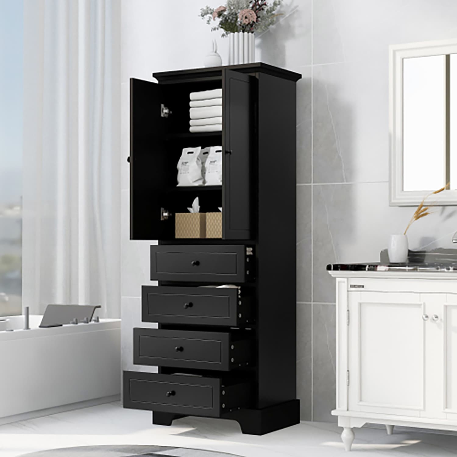GZMR GZ-UC0441K 23.6-in W x 68.1-in H MDF Black Freestanding Utility Storage Cabinet