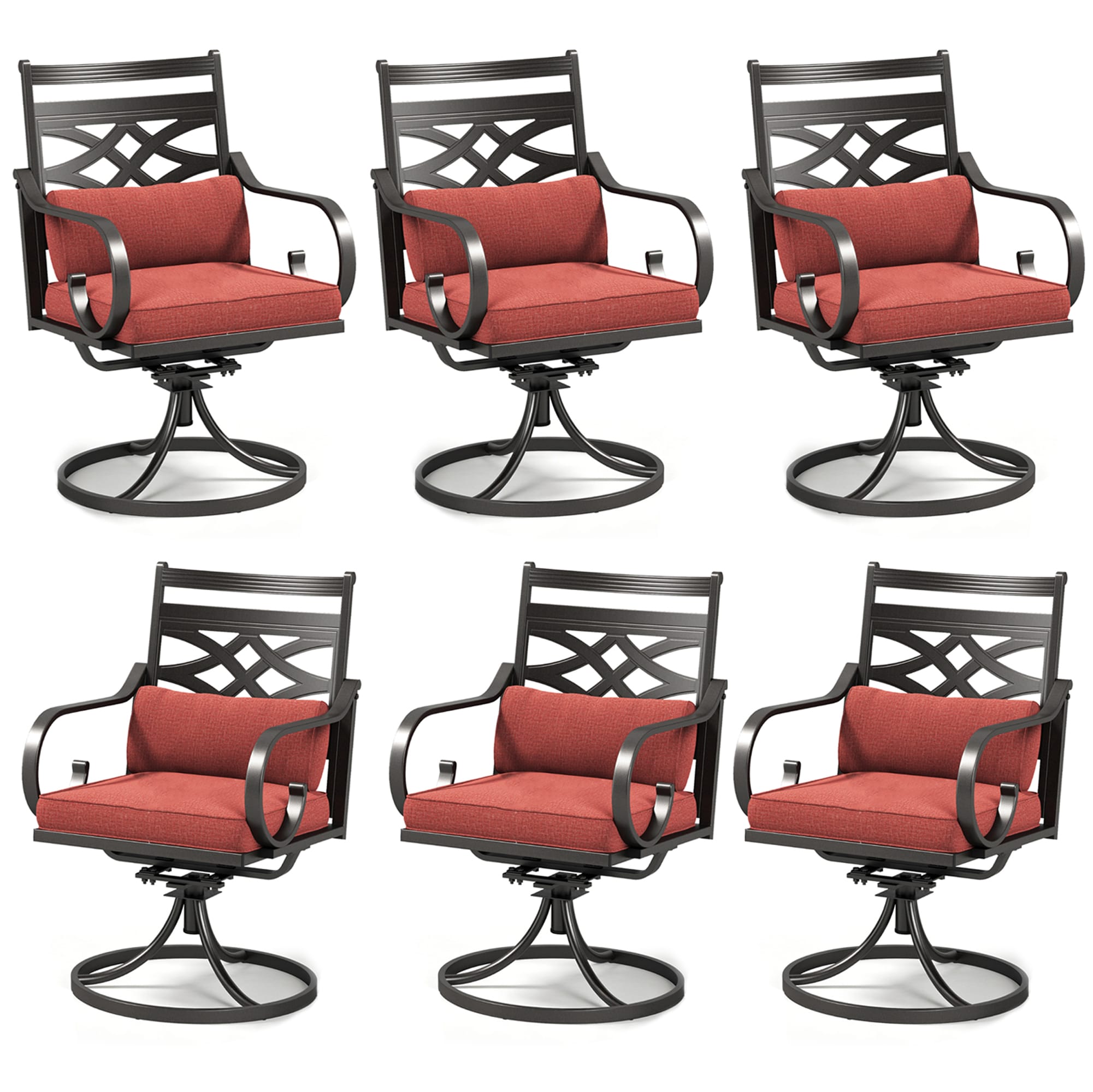 Sunshine Valley - Set of 6 Black Steel Frame Swivel Dining Chair with Red Olefin Cushioned Seat