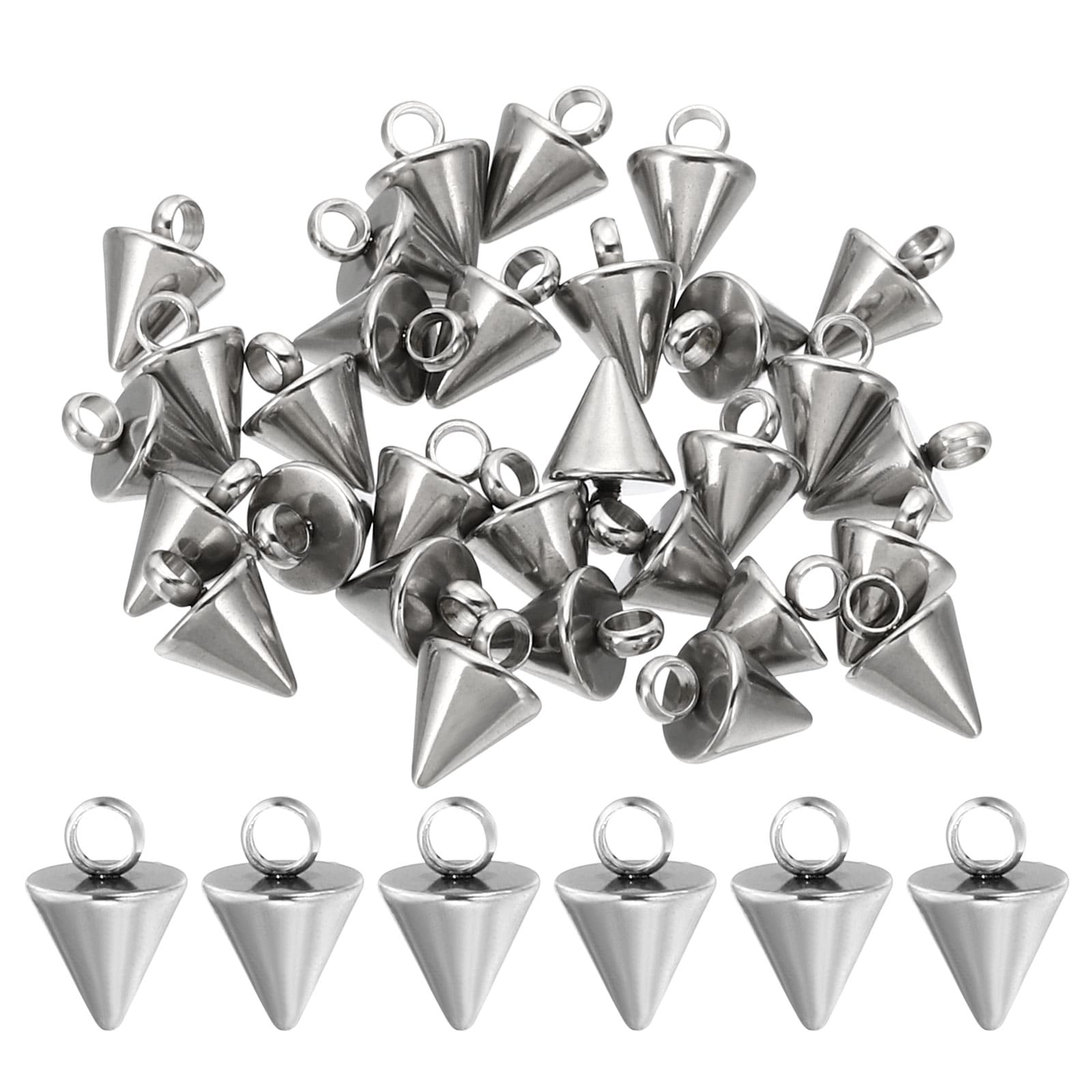 PATIKIL 30pcs 9mm Cone Charm Cone Bracelet Charm Pendants Mini Bulk Stainless Steel 3D Long Sticks Spikes for Jewelry Making Bracelets Earrings
