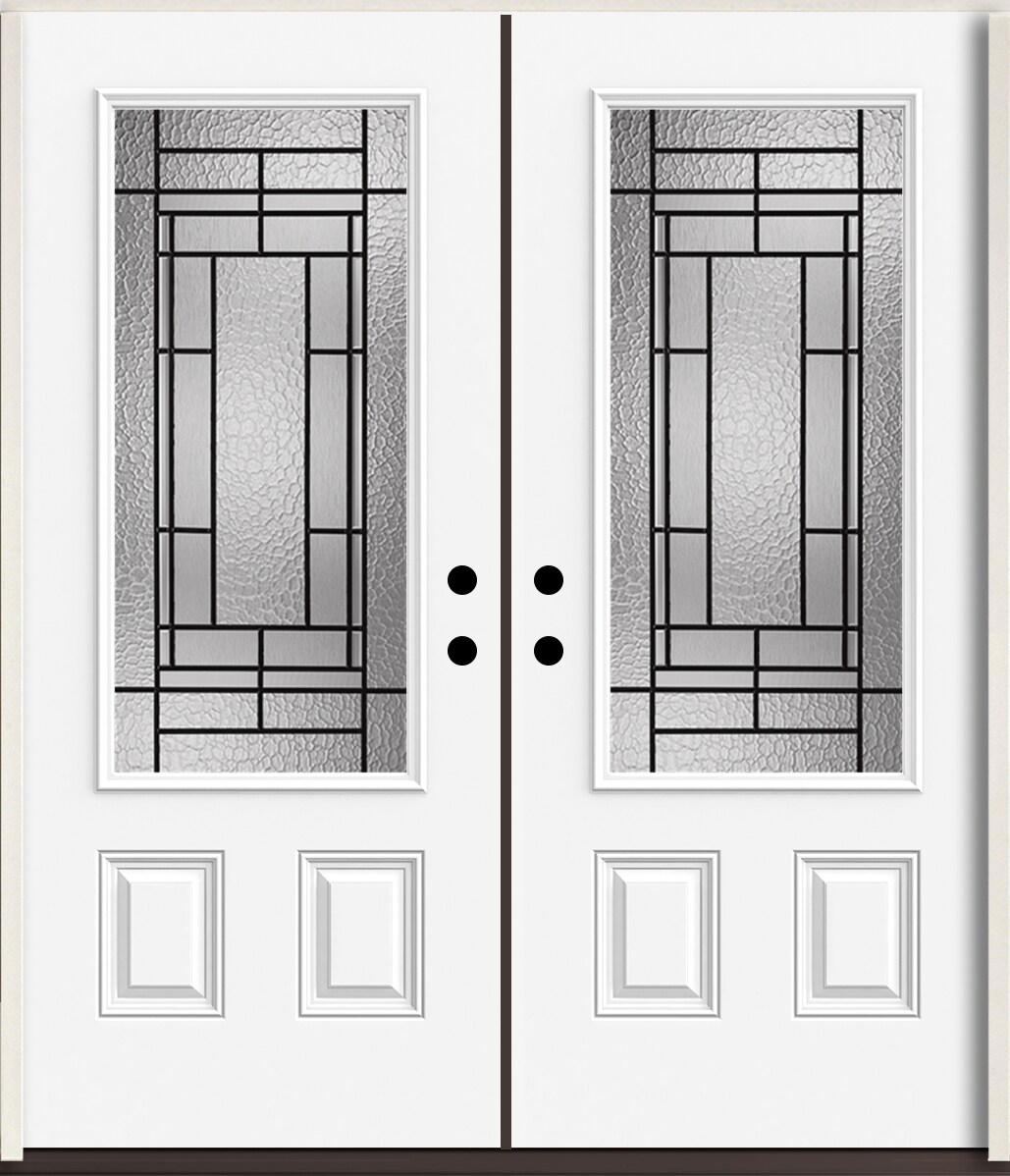 RELIABILT LO963692 Pembrook 72-in x 80-in x Fiberglass 3/4 lite Left-hand inswing Modern White Paint Painted Prehung Double Front Door Insulating core