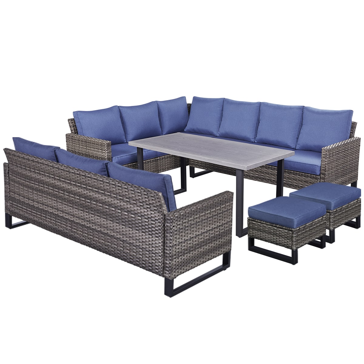 Rilyson FS066067068062-1 4 -Piece Wicker Patio Sofa Conversation Set with Blue Cushions