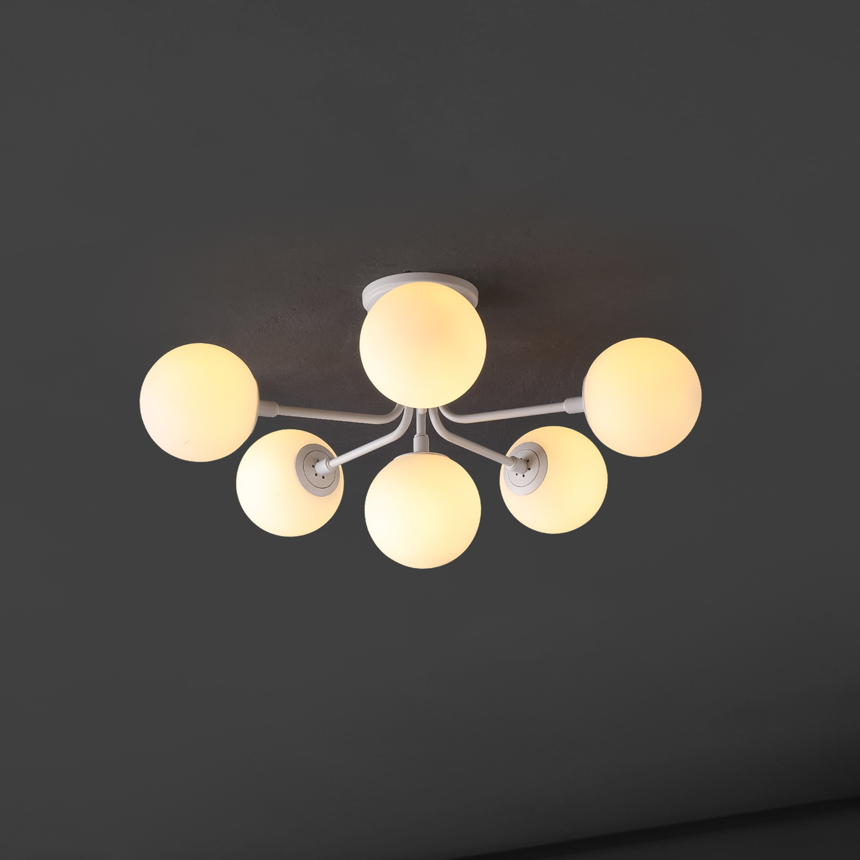 JONATHAN  Y Olivier Parisian 24'' 6-Light Globe Iron Bistro LED Semi Flush Mount 24-in White Indoor 6 -Light Semi-flush Mount Light with Frosted Glass