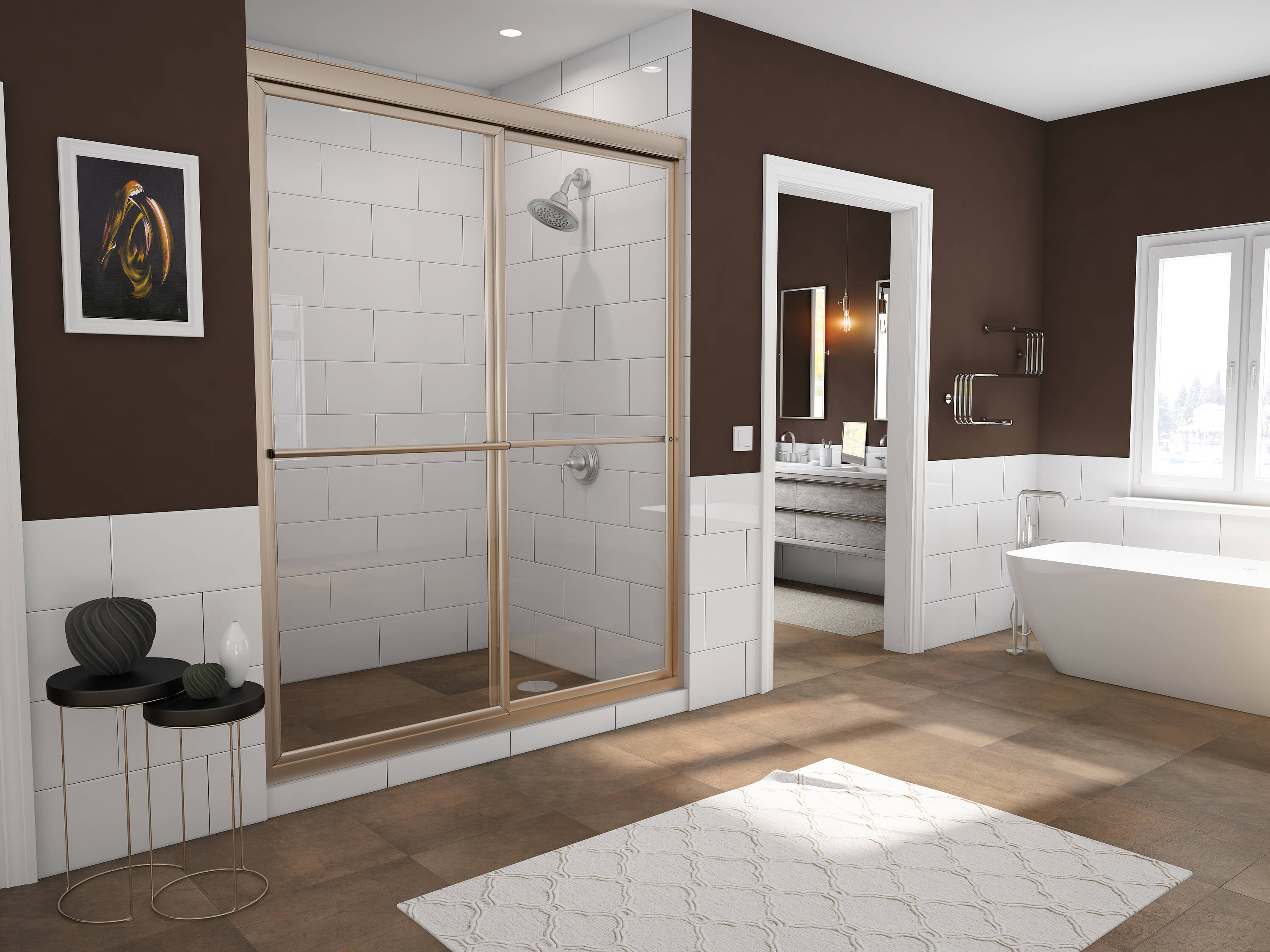 Coastal Shower Doors 1658.70N-C Newport Brushed Nickel 58-in to 59-1/2-in W x 70-in H Framed Bypass Sliding Shower door 5/32-in Thick Clear Glass