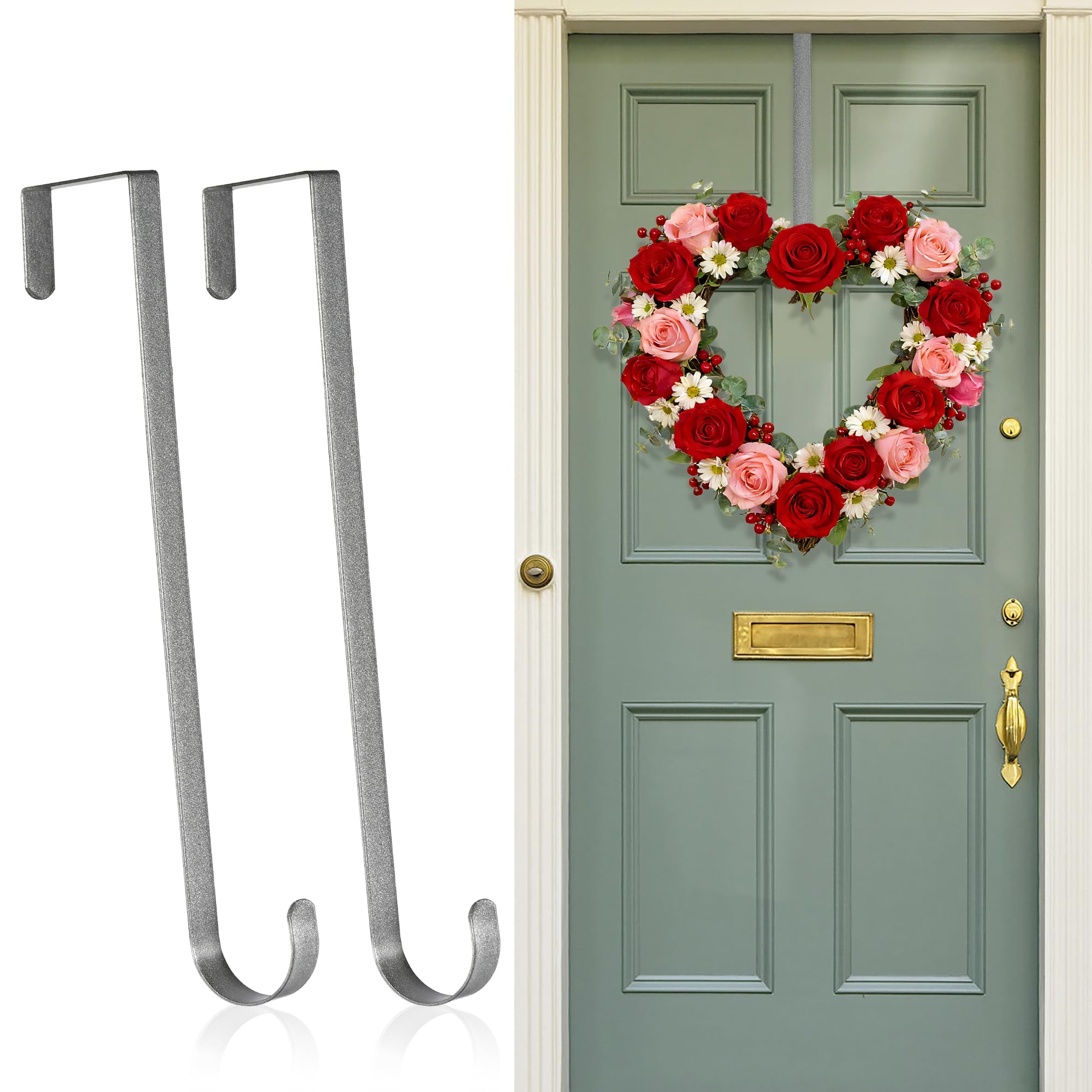 KIWDZFU 2 Pack Metal Wreath Hangers 12 Inch Over The Door Hooks for ...