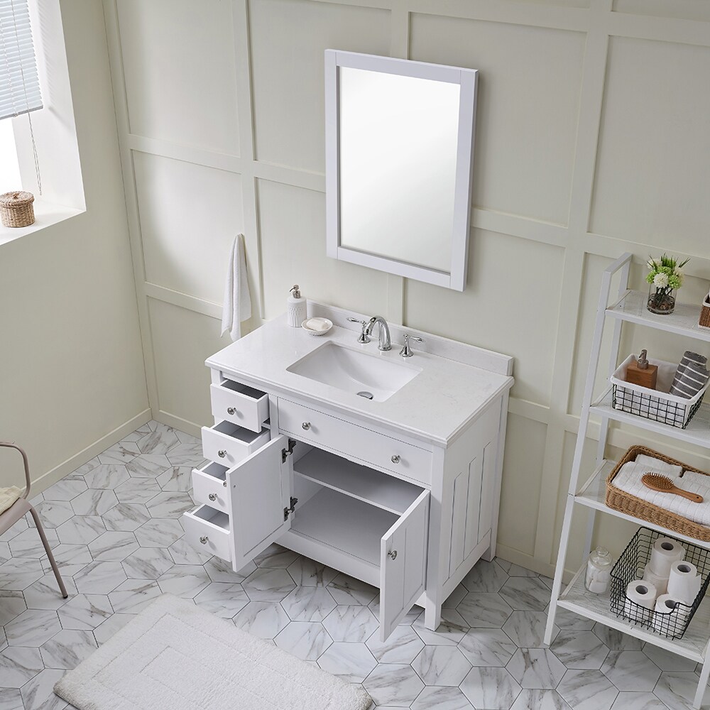 Newcastle 42" White Wood Bathroom Vanity with Marble Countertop
