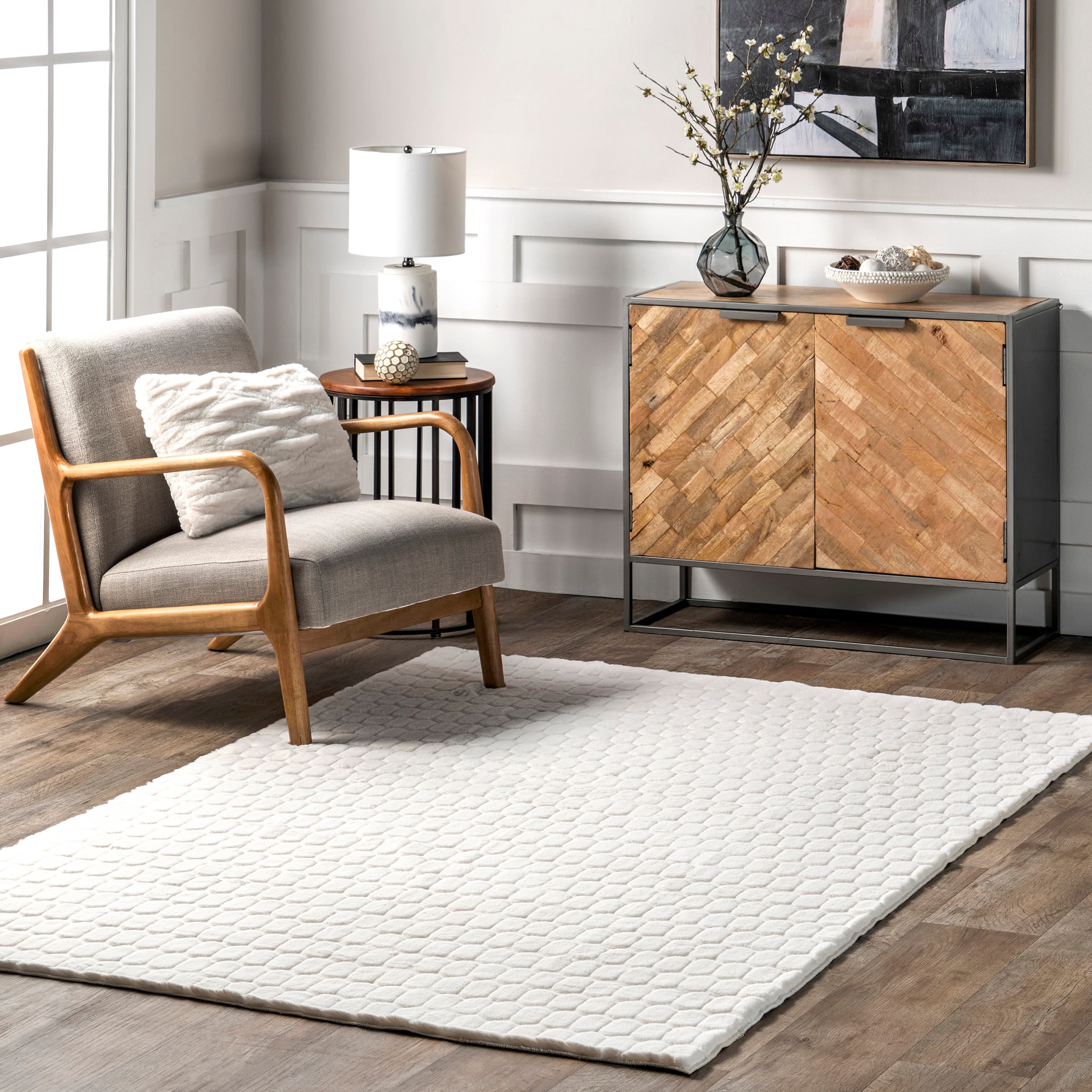 nuLOOM HJWR04A-3906 Nia 4 x 6 (ft) Loomed Polyester White Rectangular Indoor Solid Machine washable Area rug