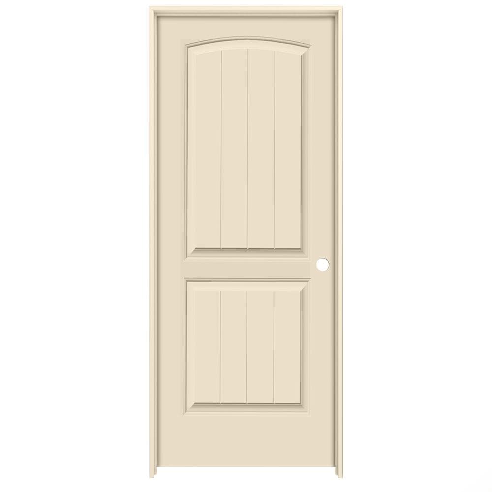 Millennium Collection LO967158 30-in x 80-in Cream-n-Sugar Solid core 2-panel round top plank Left hand Smooth Prefinished MDF Flat Jamb Single Prehung Interior Door