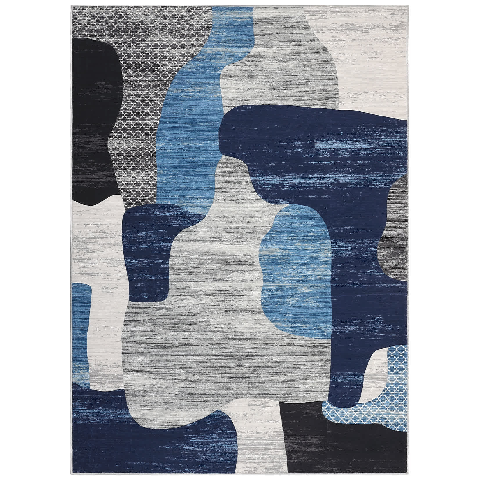 Qeetex LSN-PHK-34AV8MTG 5 x 7 ft Polyester Imitation Cashmere Blue Rectangular Hallway Bathroom Entryway Kitchen Office Color Block Printed Modern Washable Area Rug