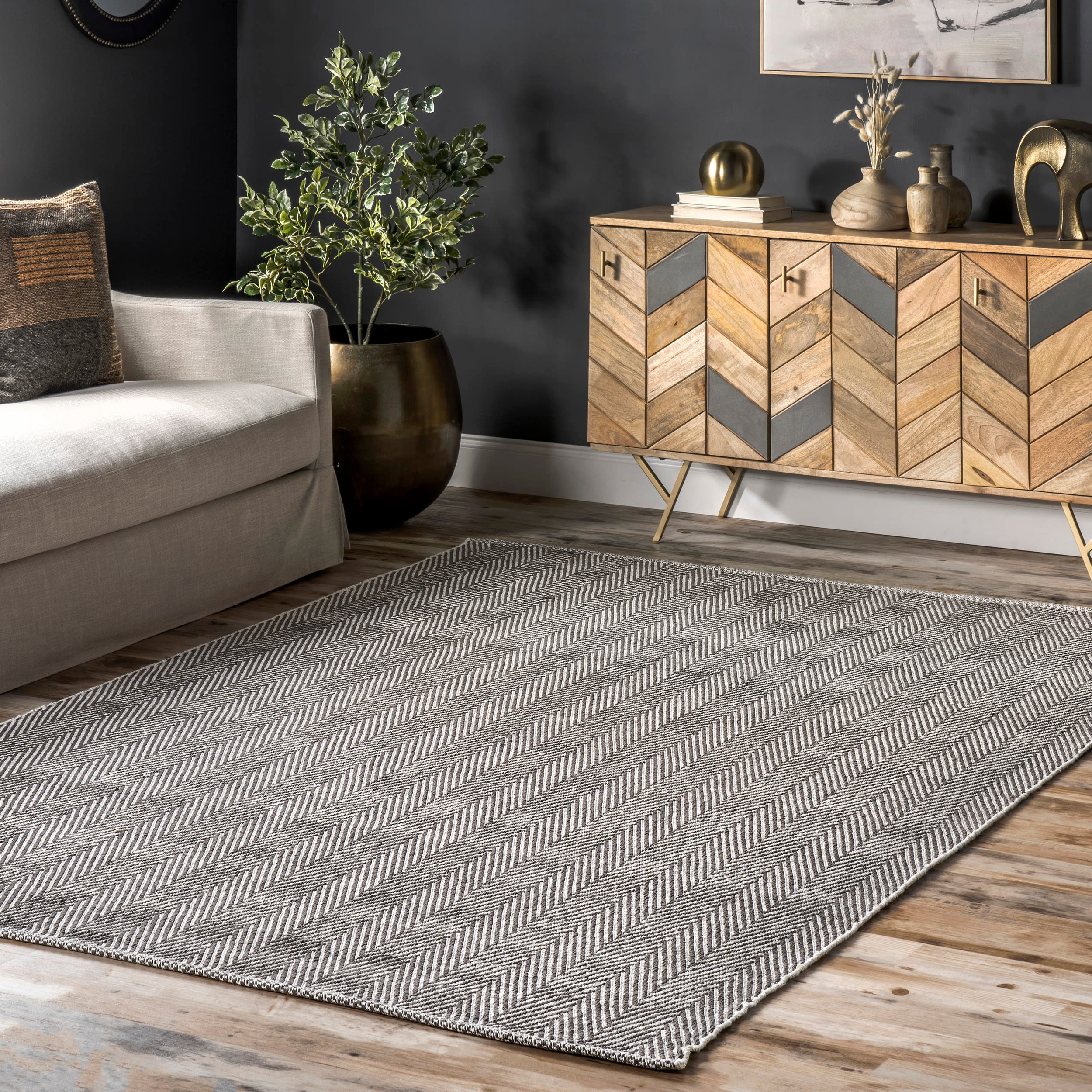 nuLOOM HMCO4C-406 4 x 6 (ft) Loomed Cotton Gray Rectangular Indoor Geometric Area rug