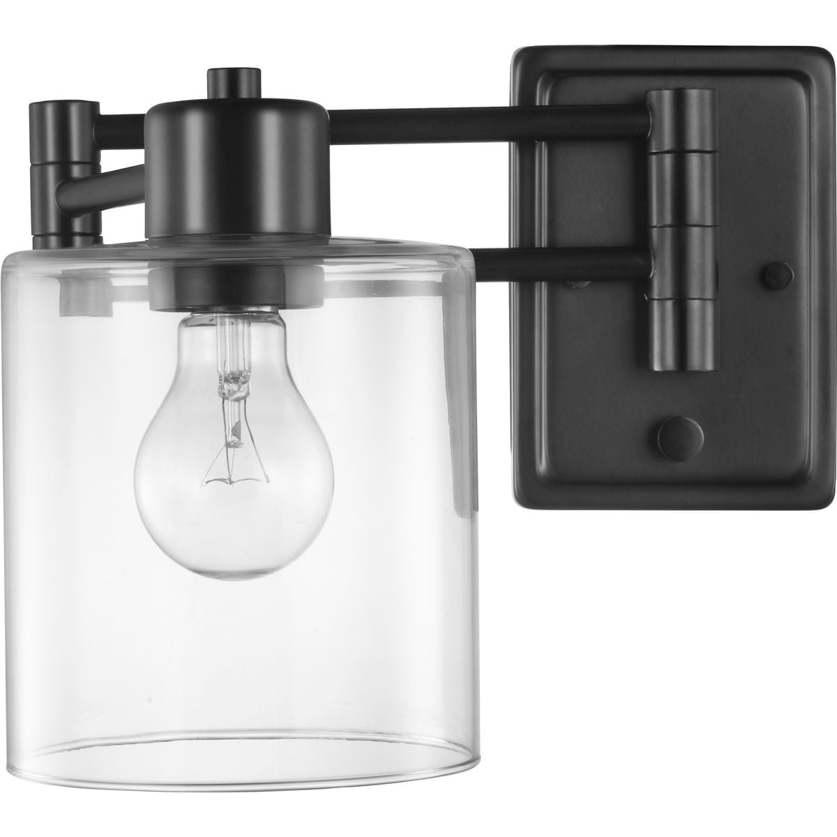 Milner Black Steel Swing Arm Wall Light with Clear Glass Shade